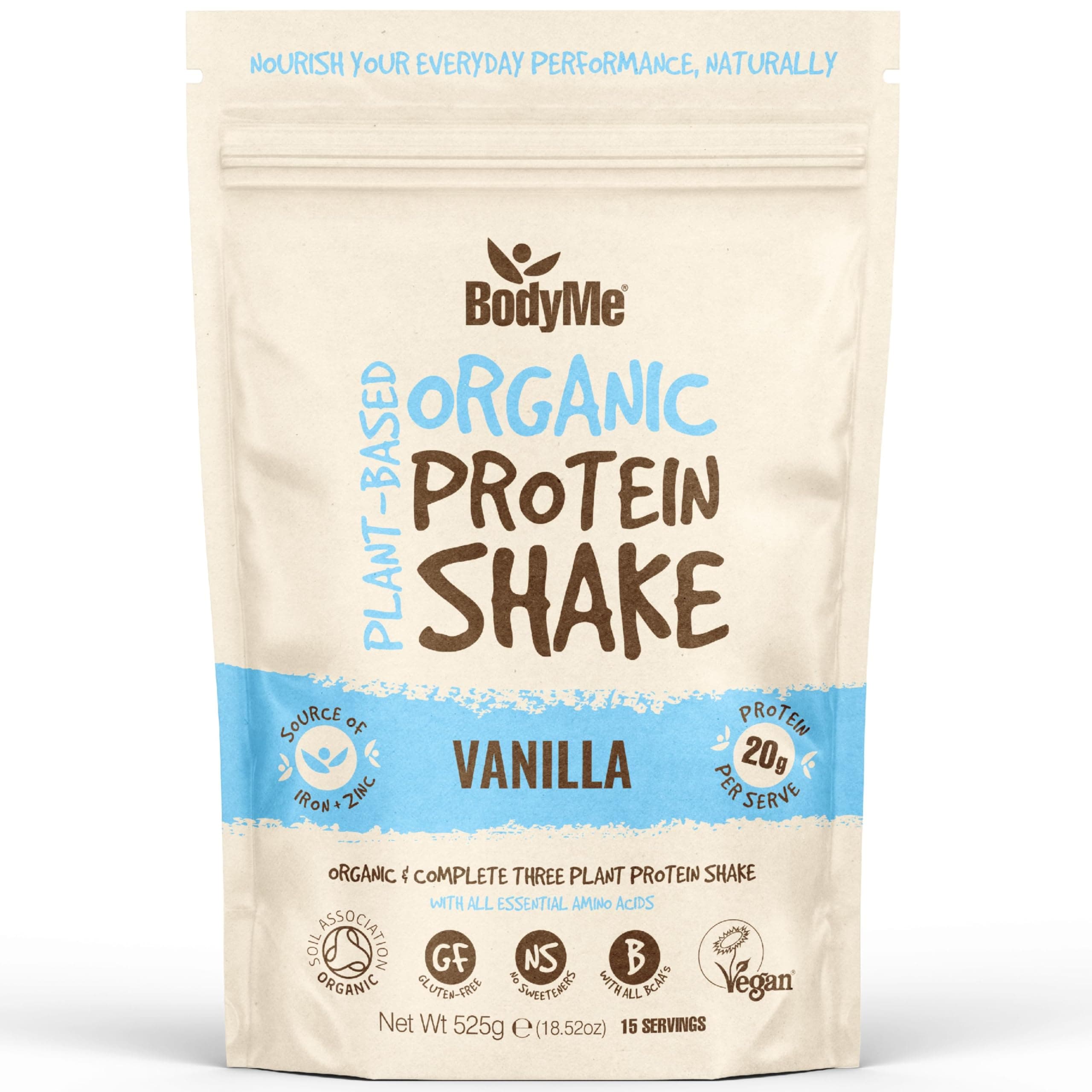 Organic Vegan Protein Powder (525g) Vanilla - 20g Complete Protein - Plant Based Nutrition Shake - Gluten Free, Soy Free, Dairy & Lactose Free, Sweetener Free, High Fibre