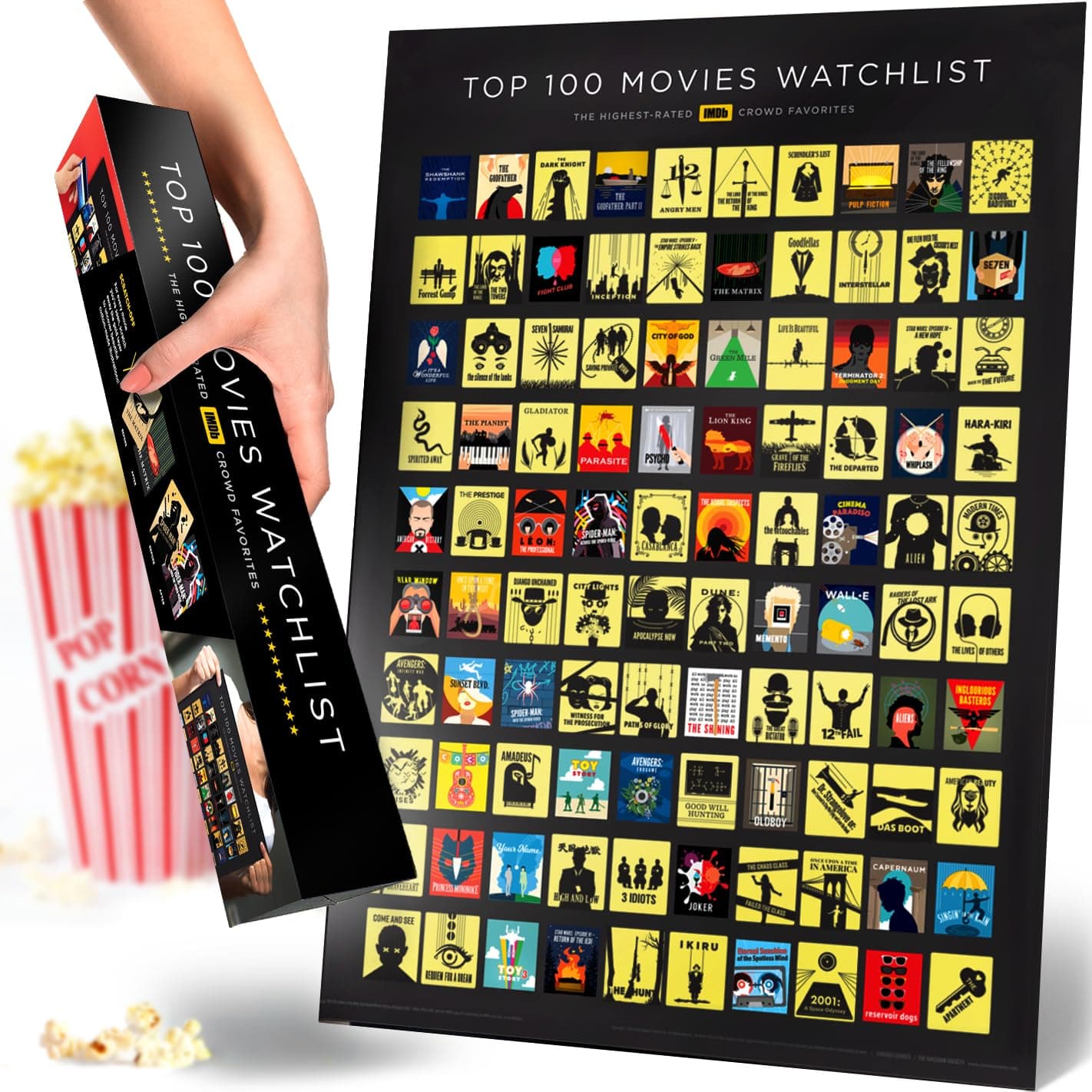 Curious Charts Commission Official IMDb 100 Movies Poster (Scratch-Off Version)