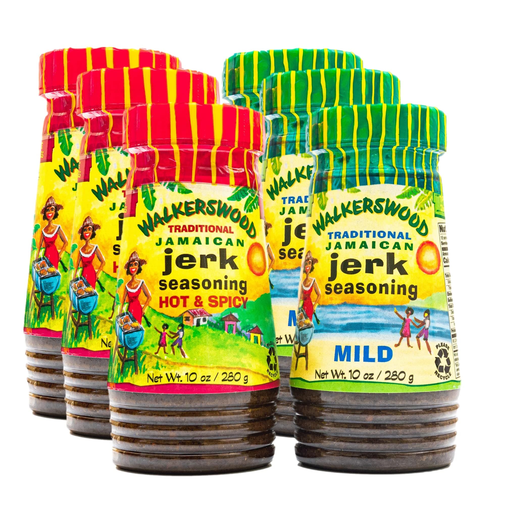 Traditional Jamaican Jerk Seasoning, 3 x Hot & Spicy and 3 x Mild Combo Pack Jamaican Jerk Seasoning, 10 oz (Pack of 6)