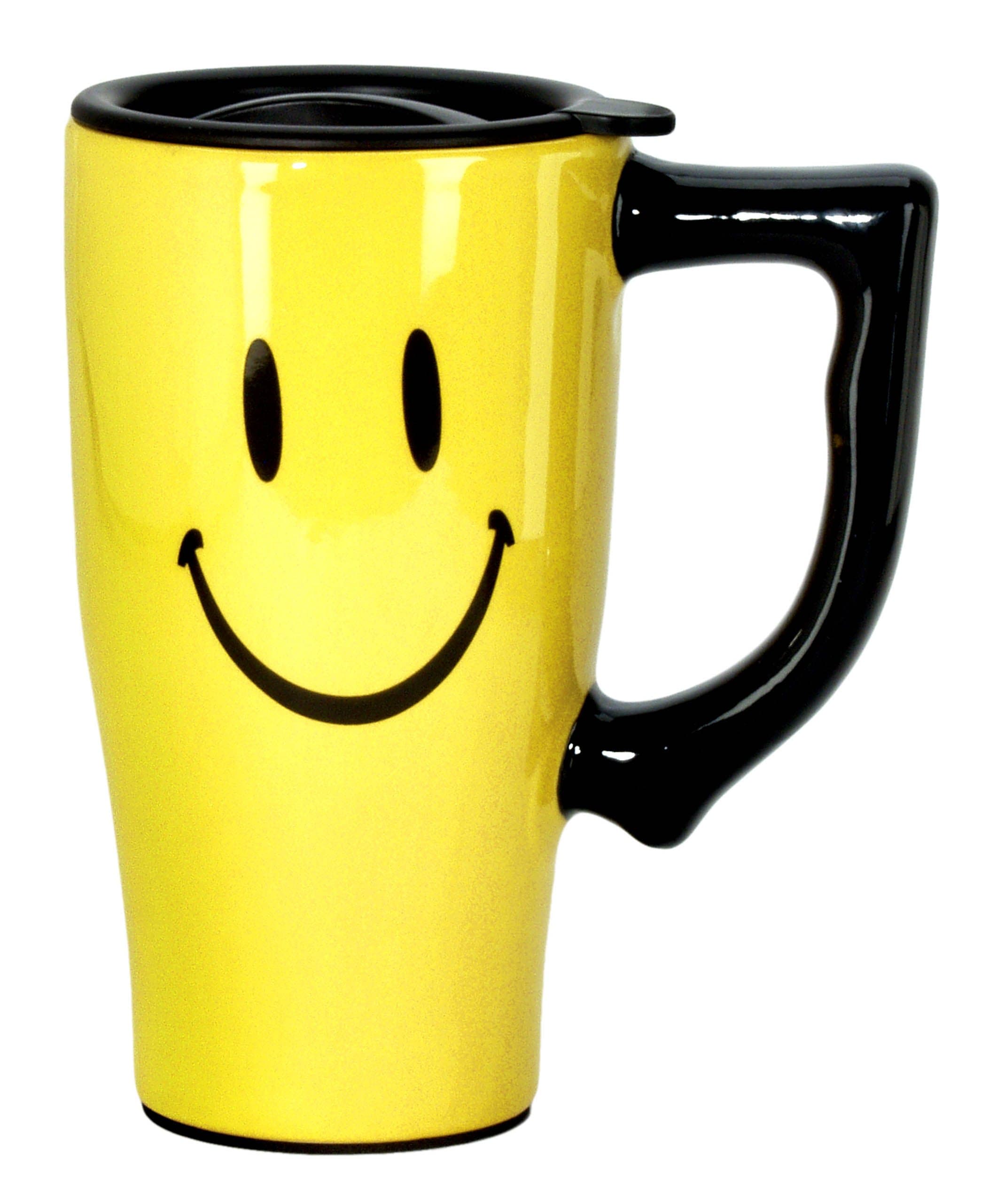 Spoontiques SMILEY FACE TRAVEL MUG, 18 ounces