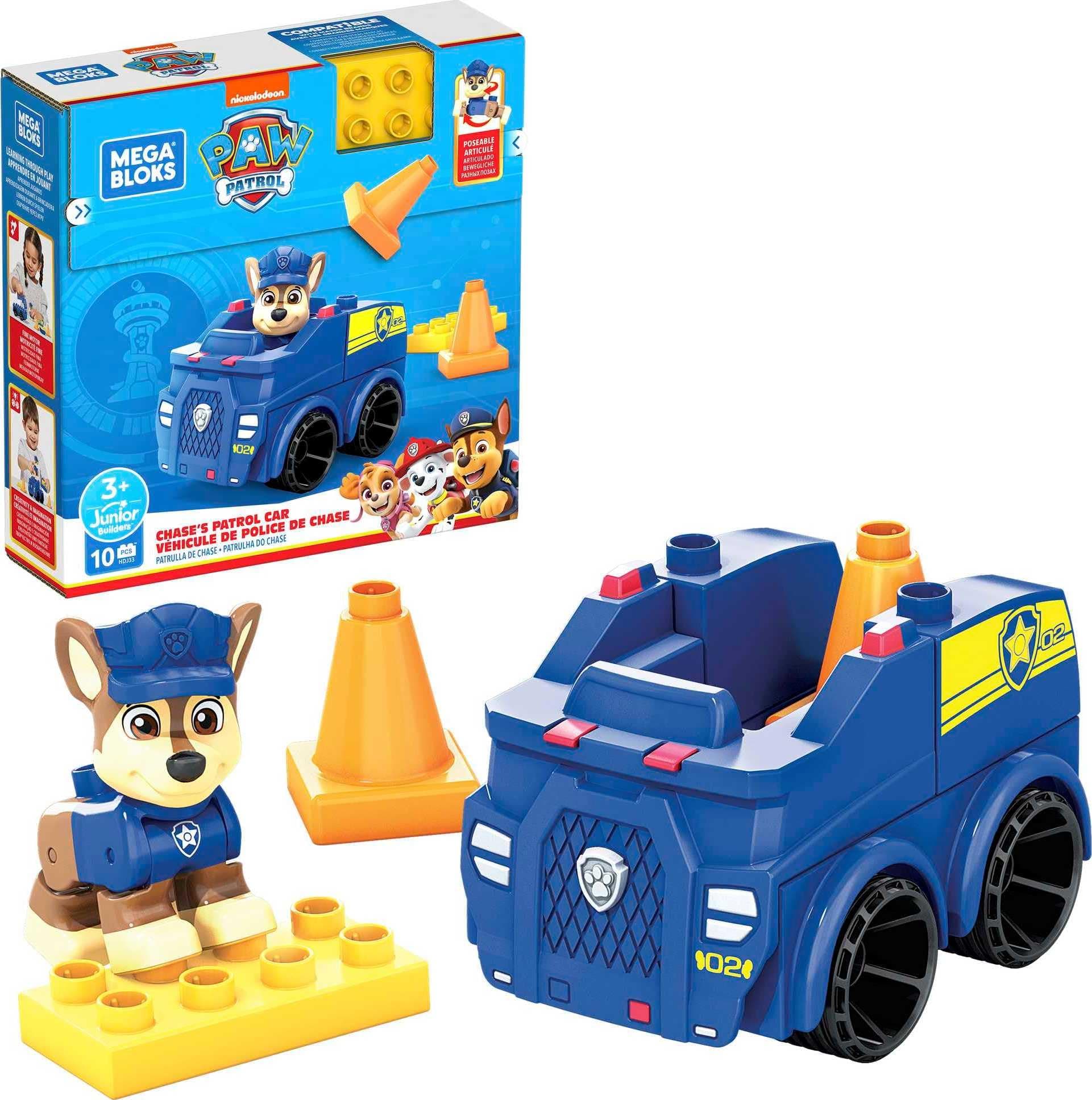 Paw Patrol Chase'S Patrol Car Building Set with 1 Chase Figure, 10 Blocks and Special Pieces, Toy Gift Set for Ages 3 and Up