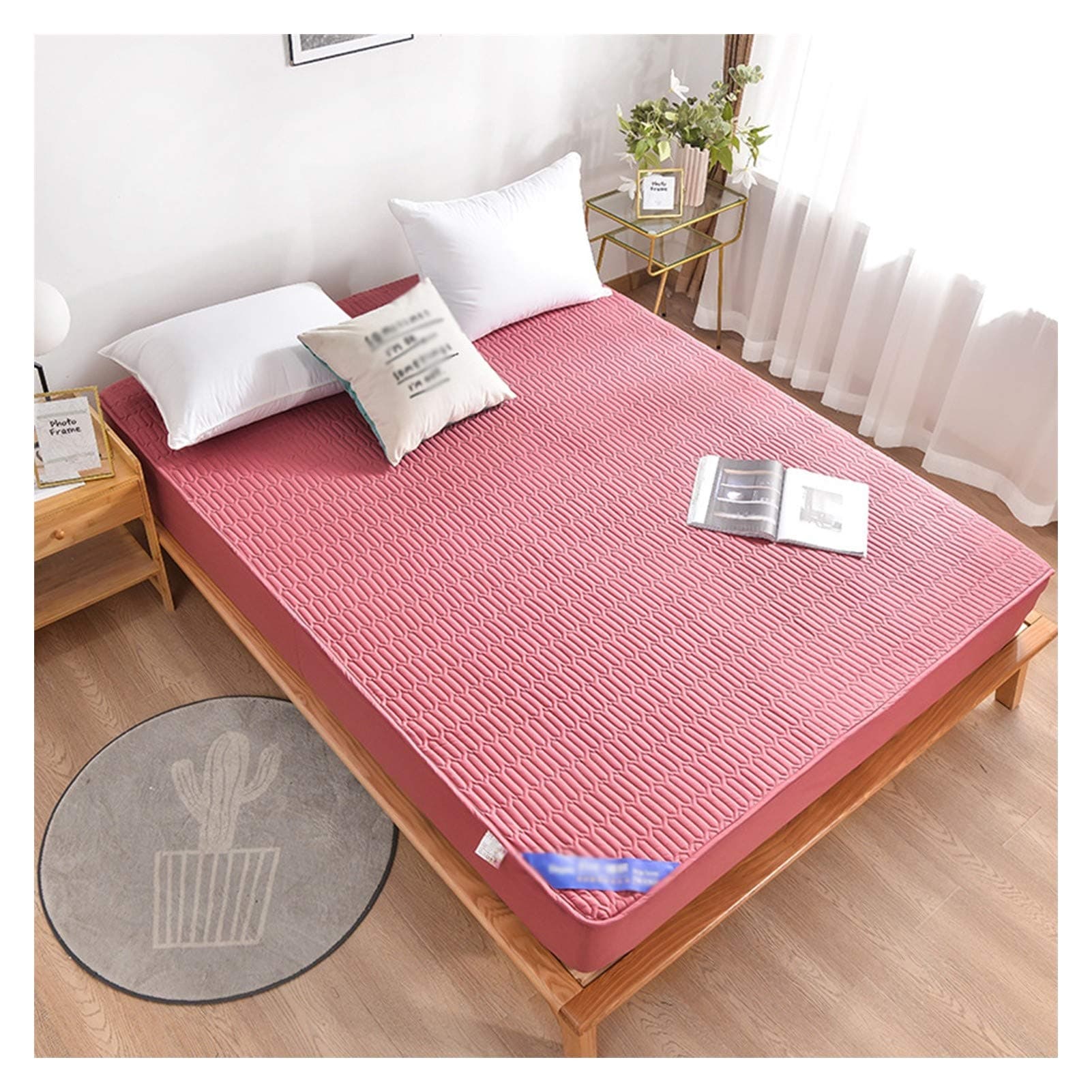 ZCXBHD Cotton Quilted Mattress Protector Cover Not Easy To Pilling Mattress Encasement Breathable Fitted Bed Cover Deep (Color : Deep bean paste, Size : 180x200cm)