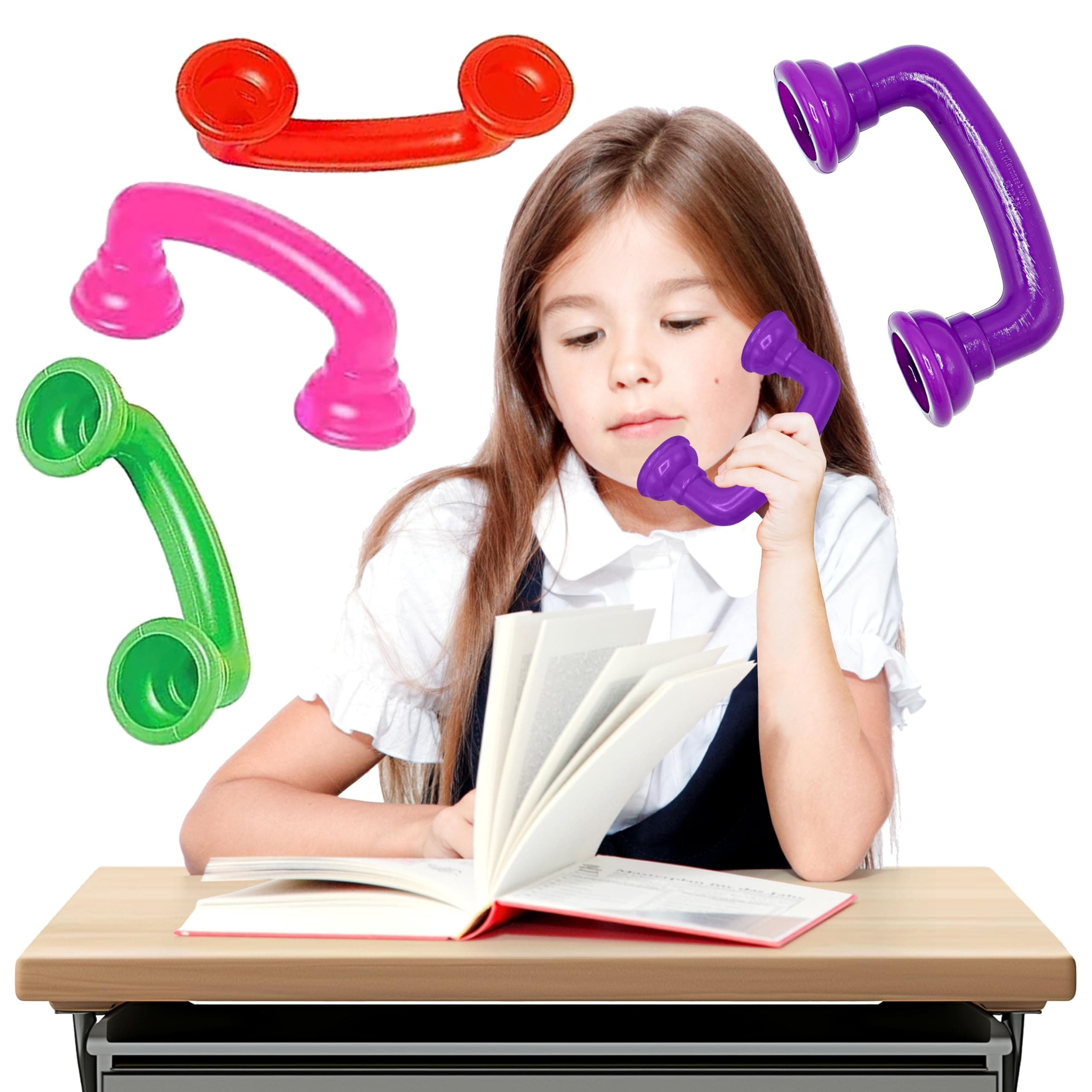 4E's Novelty Whisper Phones for Reading [4 Pack] Auditory Feedback, Hear Myself Sound Phone - Accelerate Reading Fluency, Comprehension & Pronunciation - Speech Therapy Materials Toys