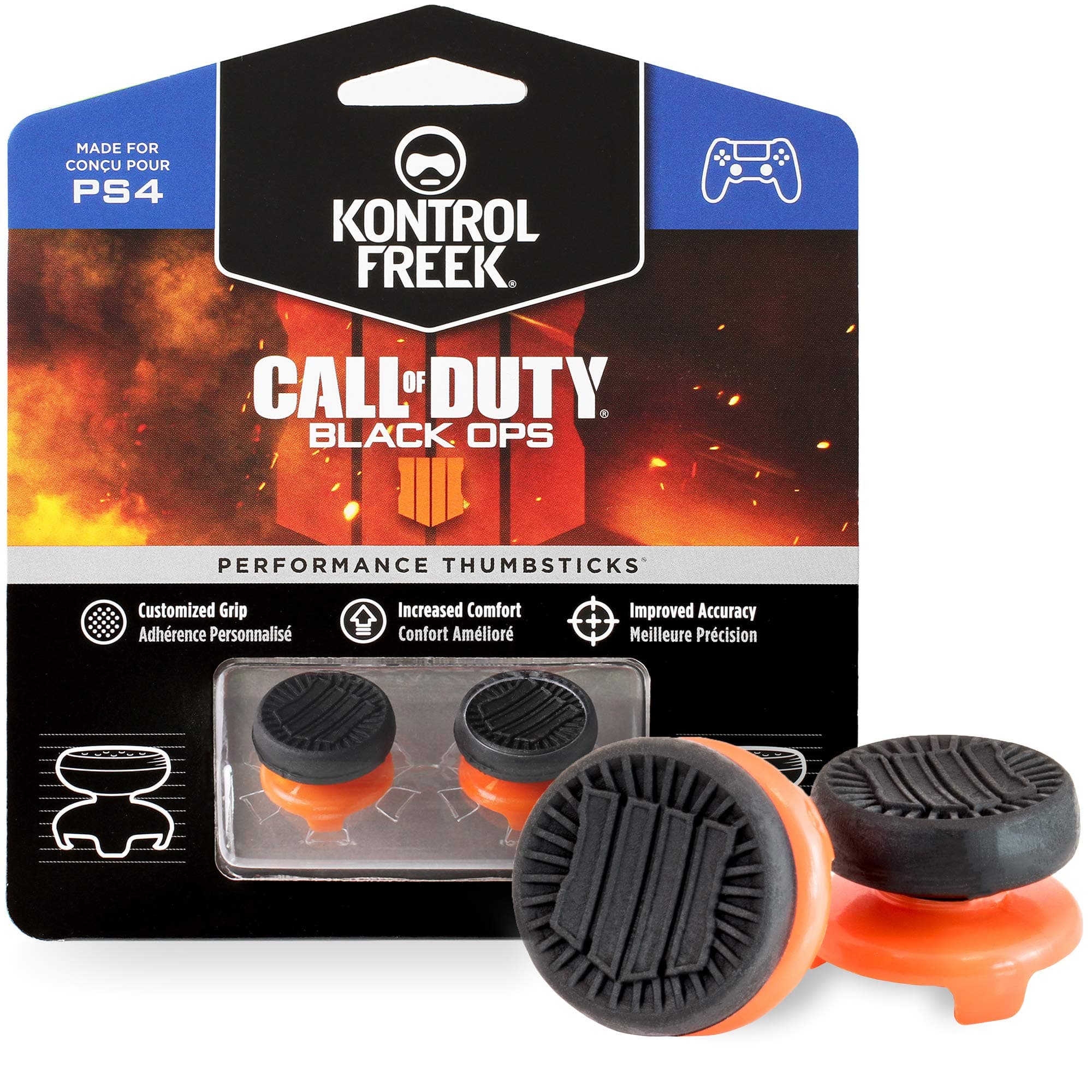 KontrolFreek Call of Duty: Black Ops 4 for PlayStation 4 (PS4) and PlayStation 5 (PS5) | Performance Thumbsticks | 2 High-Rise | Black/Orange