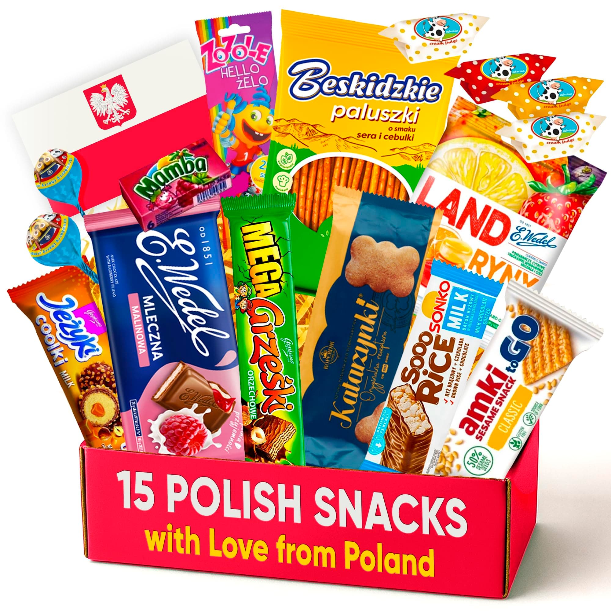 Authentic Polish Candy Snack Box - 15 Traditional Treats from Poland - Indulge in the Flavors of Poland with Wafers, Sesame snacks, Cookies & More! Perfect Poland Gifts