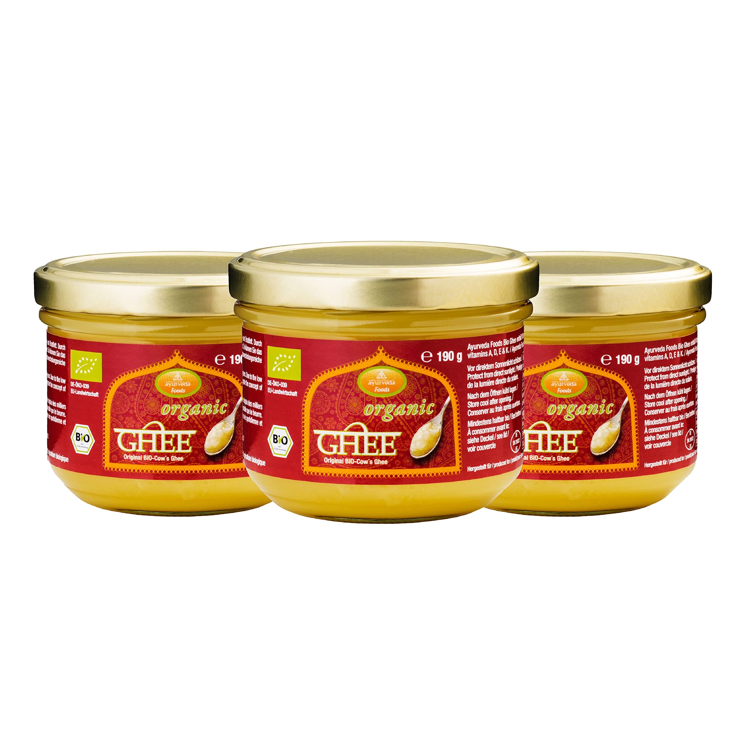 Organic Premium Bio Ghee / Bio Ghee 190g, Set of 3, Ayurveda Foods, Contains Vitamins A, D, E & K, Ghee Made of Grass fed Cows