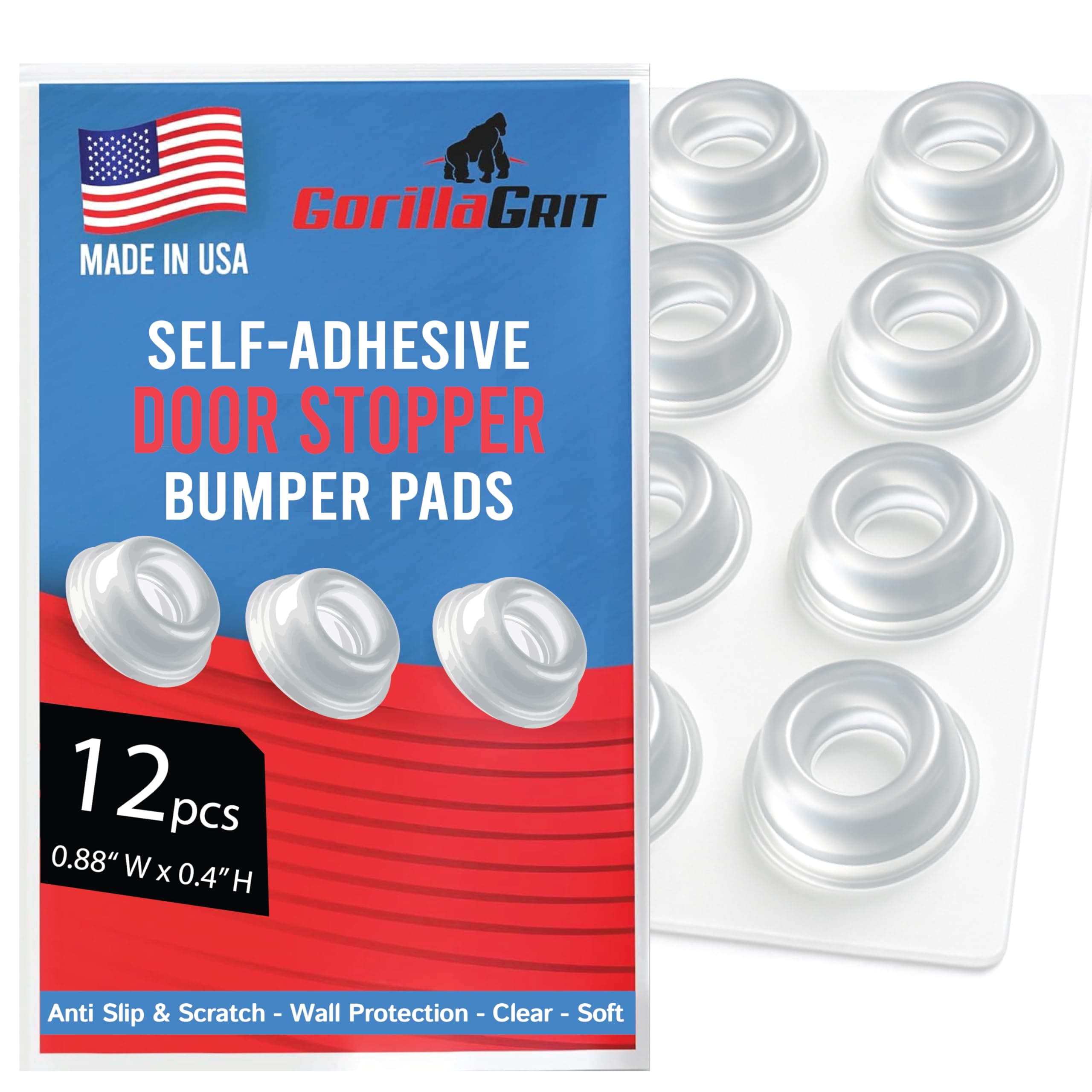 Small Clear Door Knob Bumpers (Set of 12) - Self Adhesive Door Stoppers Wall Protectors Rubber Feet for Speakers, Electronics, Furniture