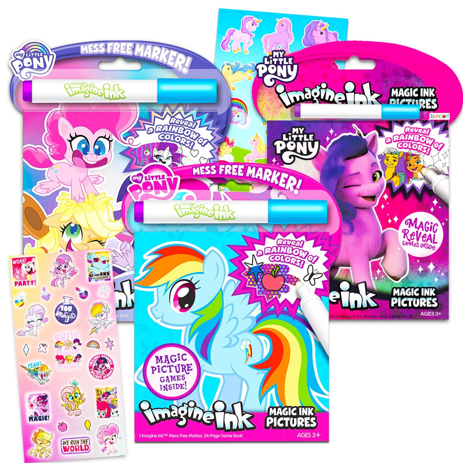 My Little Pony Imagine Ink Coloring Super Set ~ Bundle with 3 MLP Imagine Ink Mess-Free Coloring Books for Kids with Stickers (My Little Pony Party Favors and Activities)
