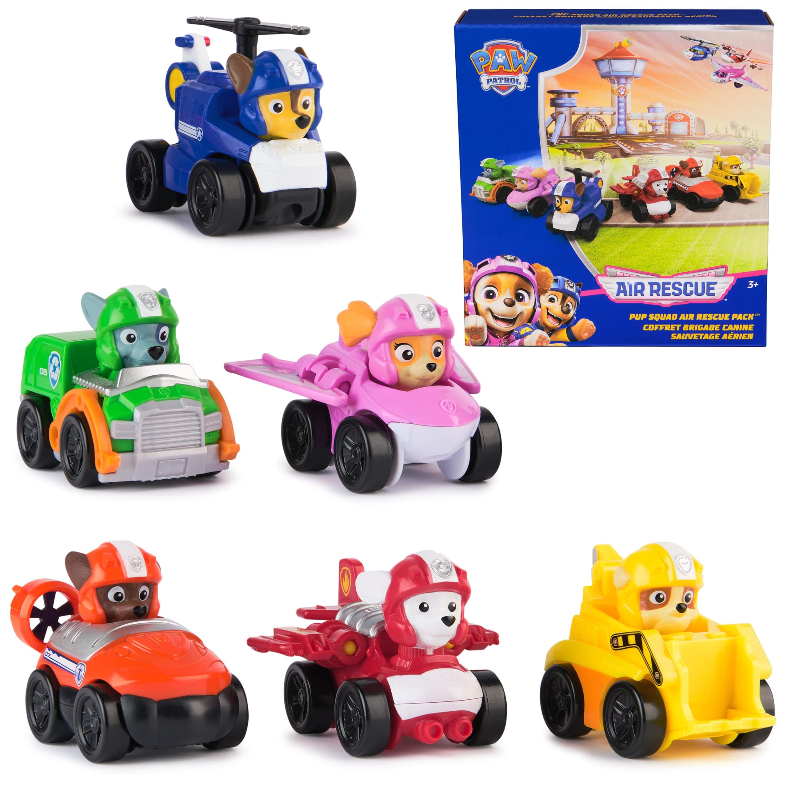 Air Rescue, 6-Piece Pup Squad Racers, Toy Cars Gift Set with Chase, Marshall, Skye, Rubble, Rocky & Zuma, Kids Toys for Boys & Girls 3+