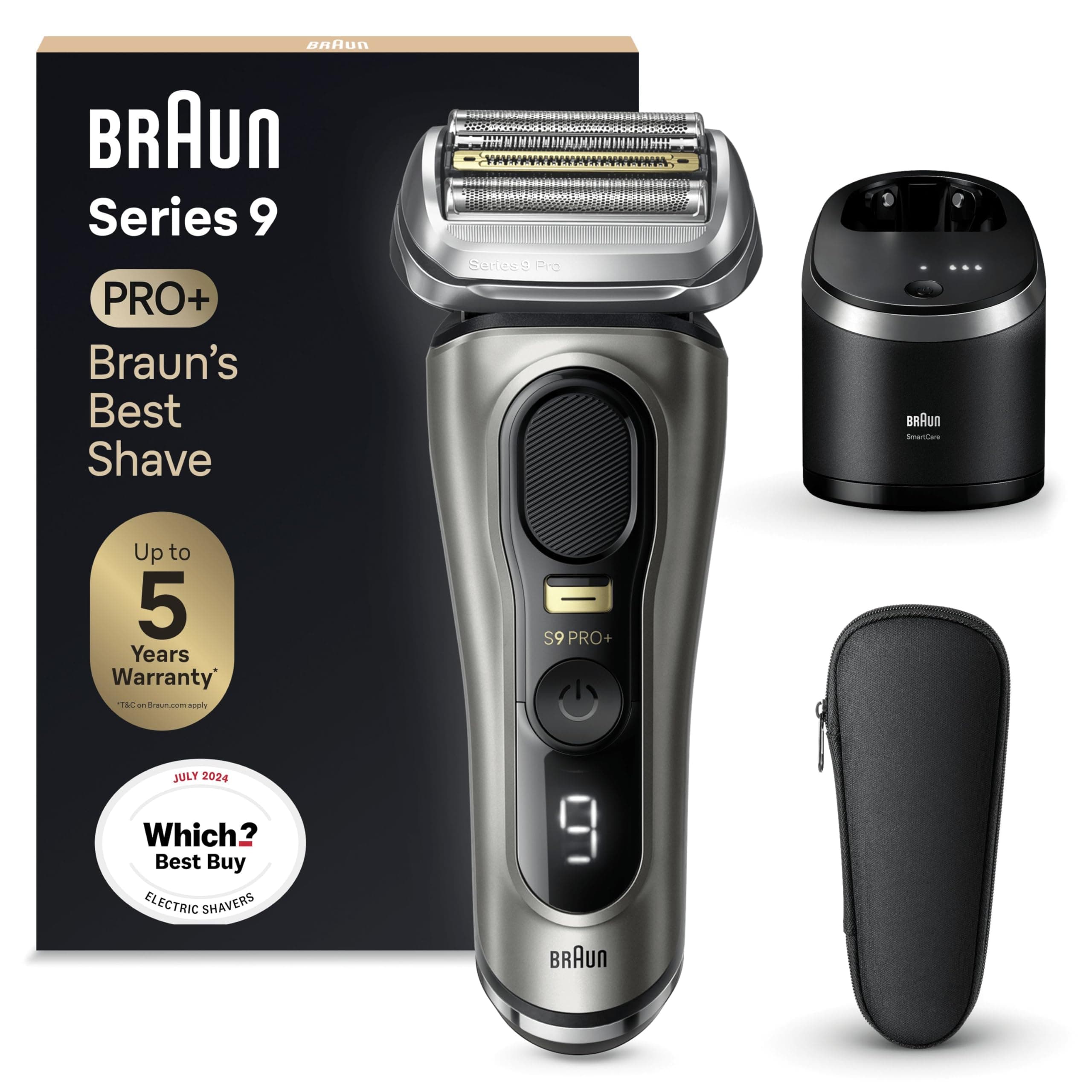 Series 9 PRO+ Electric Shaver For Men, Braun Shavers For Men, 5 Pro Shave Elements & Precision Long Hair ProTrimmer, SmartCare Center, Wet & Dry Electric Razor For Men, 60min Runtime, 9465cc