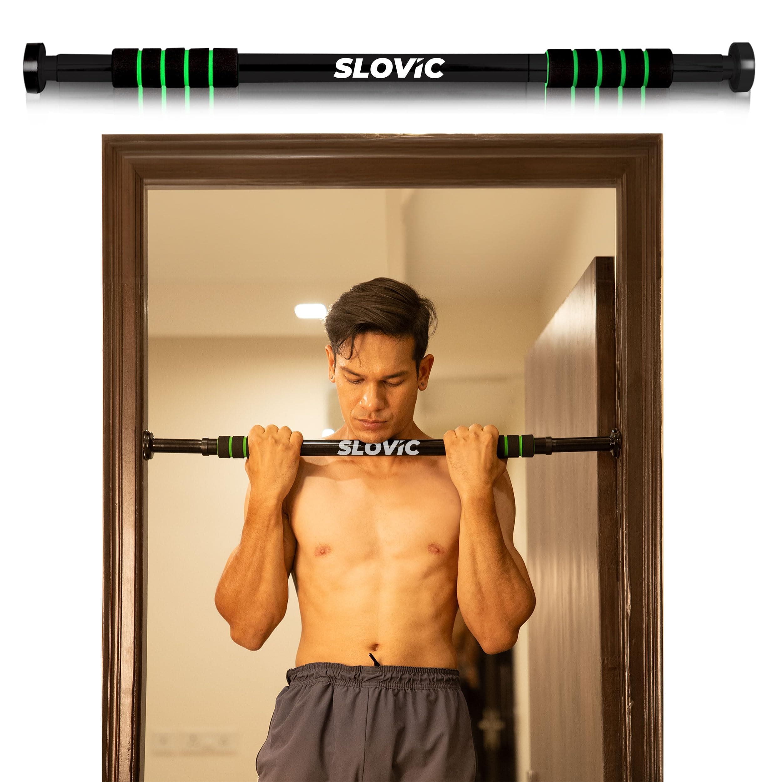 Slovic Pull up Bar for Home Kids [100 KG] | No Screw Pull Up Bar Wall Mounted with Anti-Skid Grip | Pull-ups Bar for Homes Workout | Gym Equipment for Home Workout (Length 62 to 100 CM)