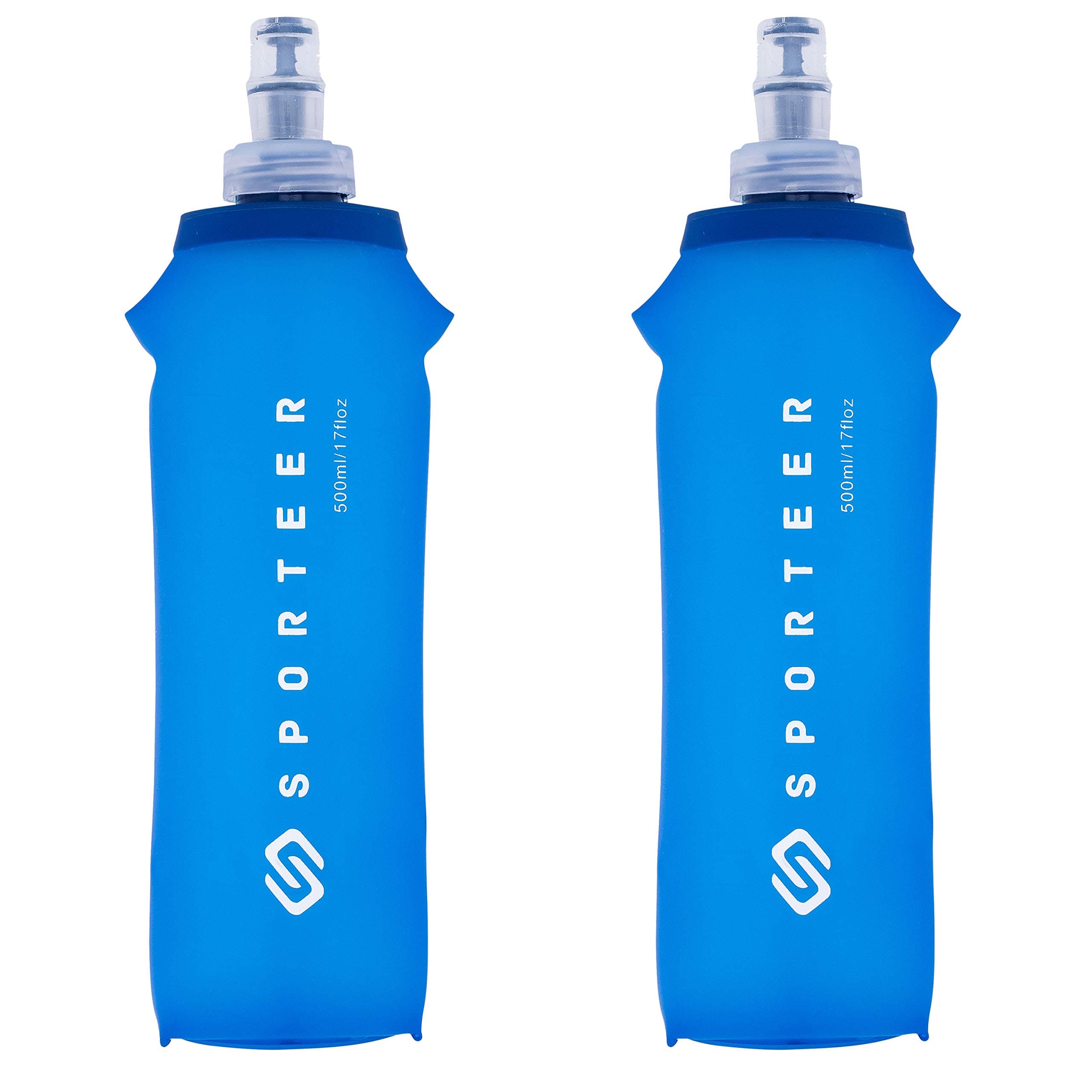 Sporteer 500ml Soft Flask (2-Pack) - Leak-Proof Collapsible Water Bottle for Running Belts, Waist Packs and Handhelds - BPA-Free TPU Folding Bottle for Hiking, Marathons and Travel