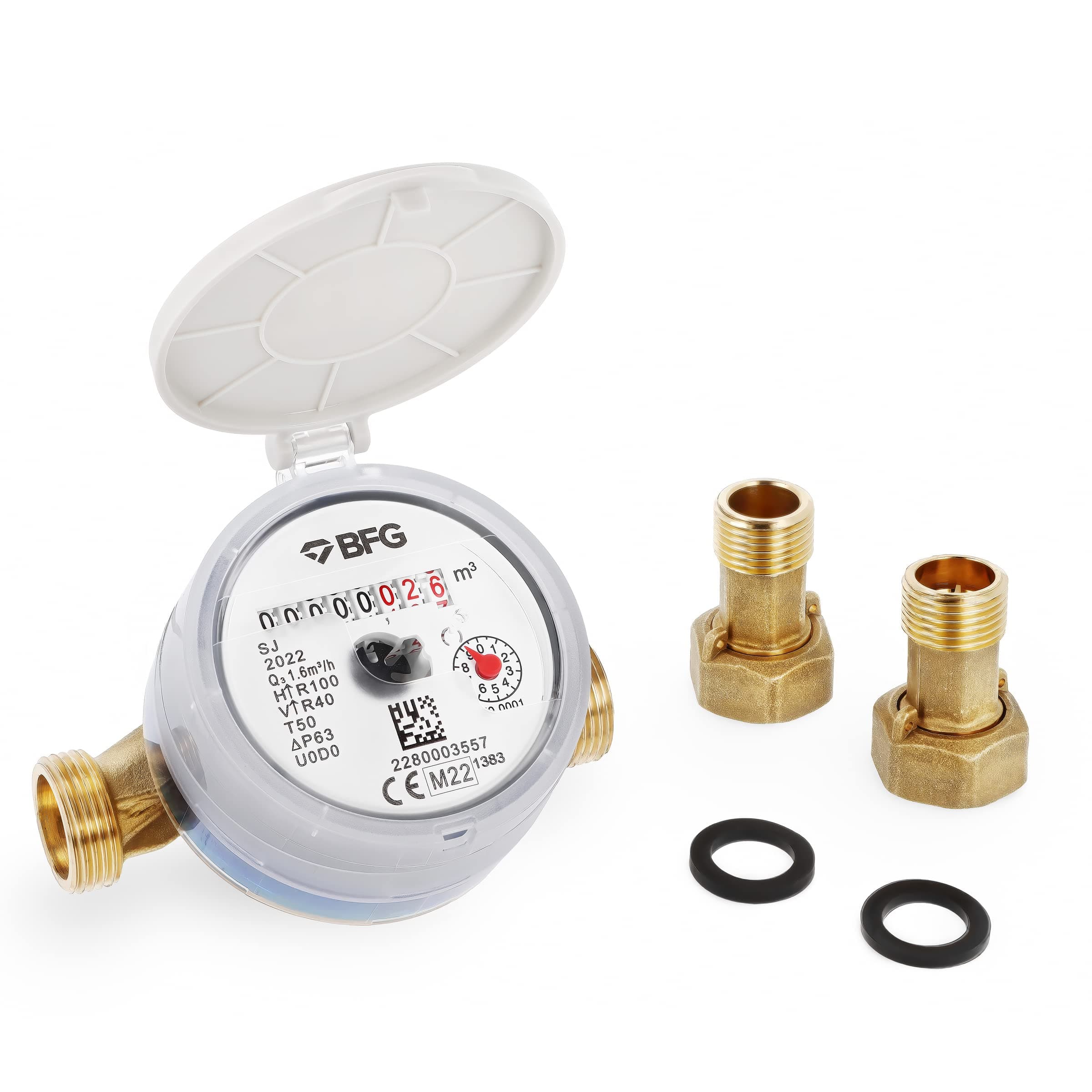 HYDROBIL WRAS Certificate Water Meter with Non-Return Brass Fittings 1/2" BSP, Antimagnetic Cold Water Flow Meter 50°C H-R100 V-R40 Legible Rotary Counter Qn 1.6 m3/h Pressure 16 Bar
