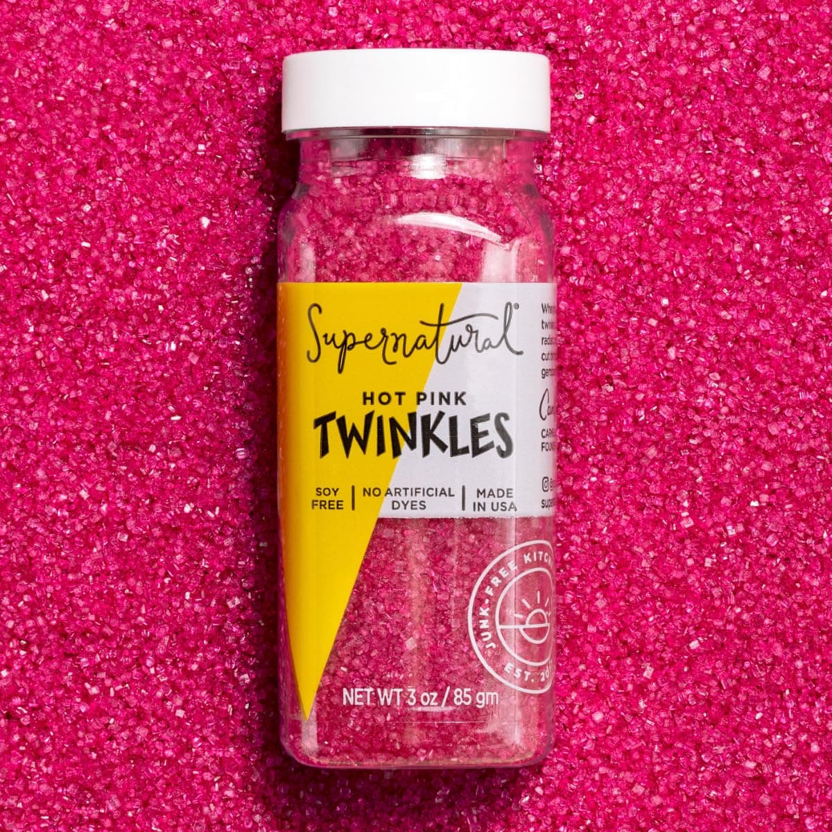 Supernatural Twinkles Sprinkles, Hot Pink Sanding Sugar, Plant-Based Color, Vegan, 3oz, Made in USA