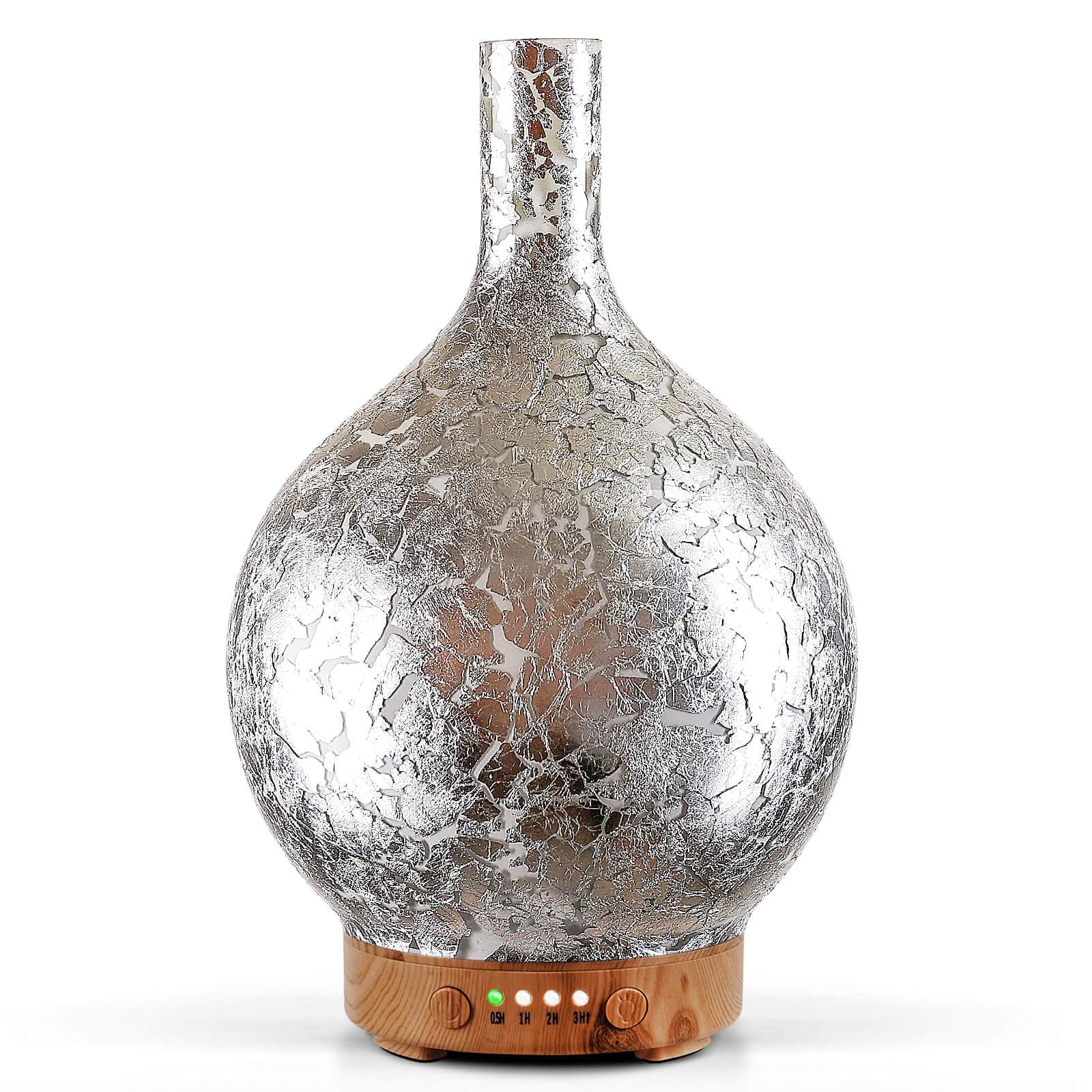 Porseme Silver Plated Essential Oil Diffuser Glass Aromatherapy Ultrasonic Humidifier Cool Mist, Auto Shut-Off,Timer Setting, BPA Free for Home Hotel Yoga Leisure SPA Office Premium Gift 150ml