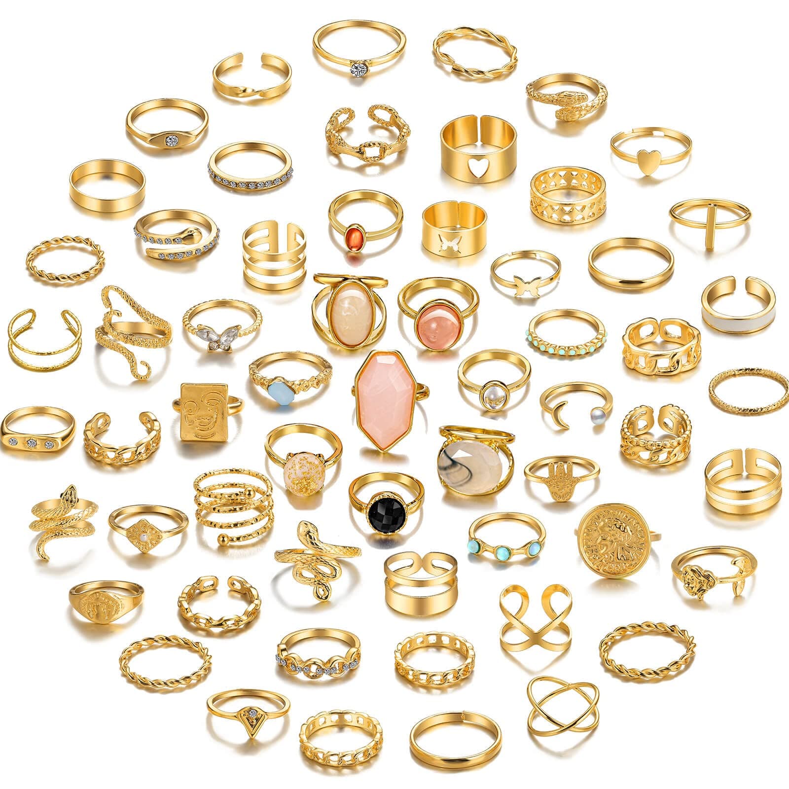 60 Pcs Gold Stacks Ring Sets for Women Non Tarnish, Dainty Vintage Stackable Rings Pack, Finger Midi Knuckle Rings for Jewelry Gift