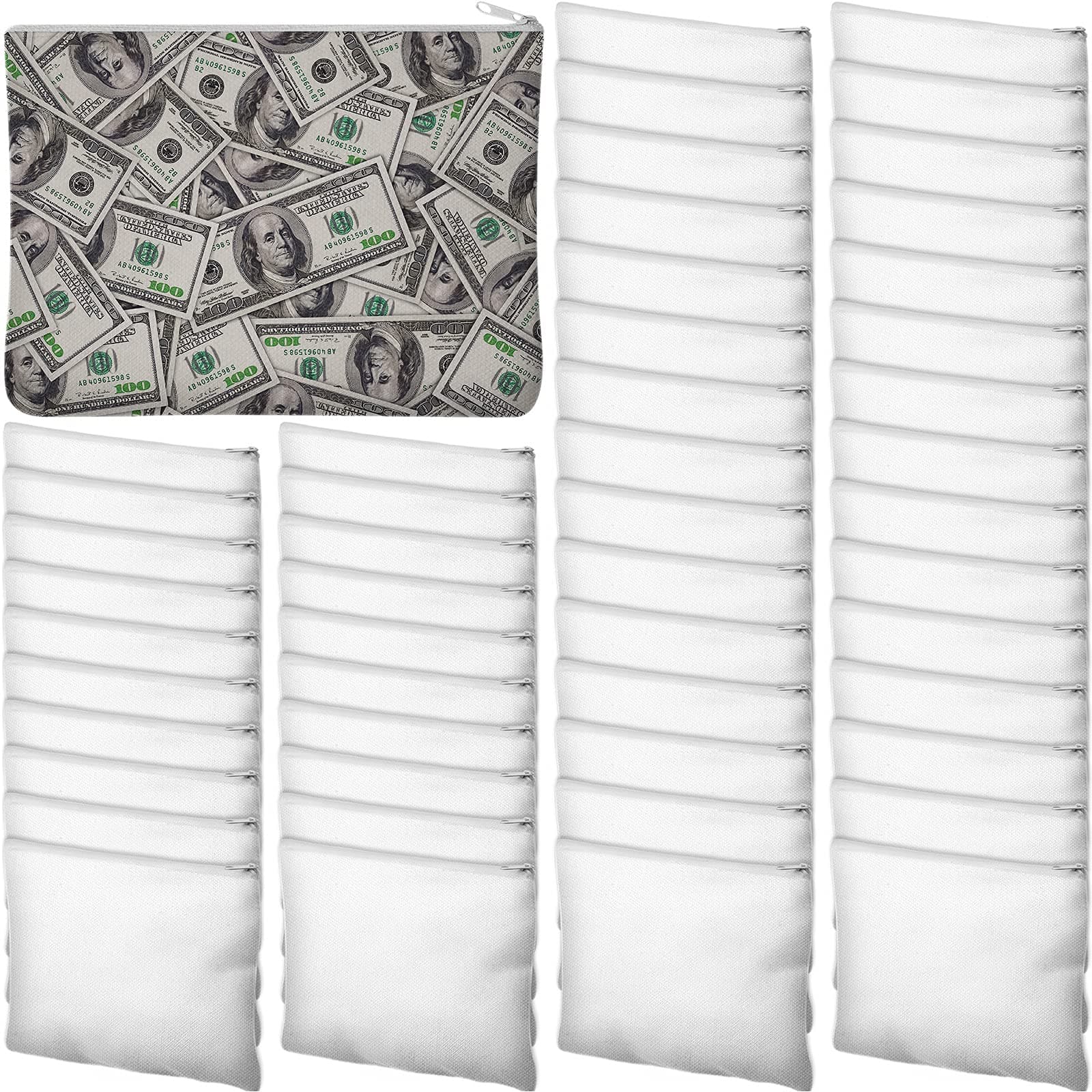 Frienda 50 Pcs Sublimation Blank Canvas Makeup Bags Bulk DIY Heat Transfer Canvas Pen Case Pencil Cosmetic Makeup Bags Clear Sublimation Blank Pouch with Zipper (7.87 x 5.7 Inch,White)