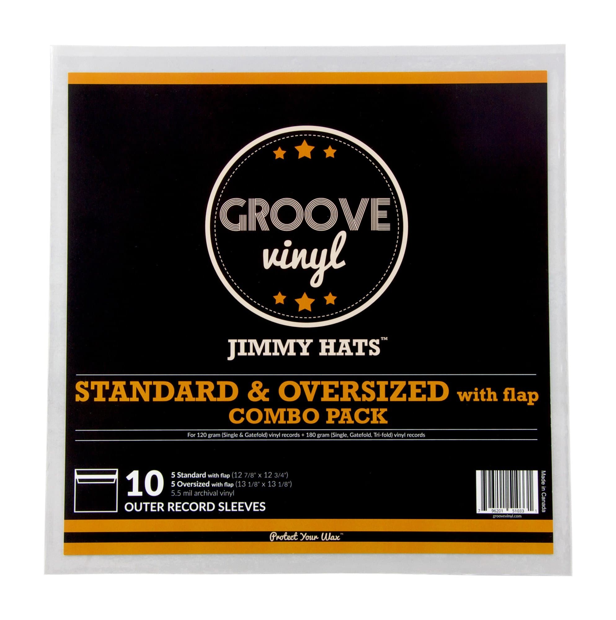 Groove Vinyl - Outer Record Sleeves with Resealable Non-Adhesive Flap (10, 12 Inch Combo)