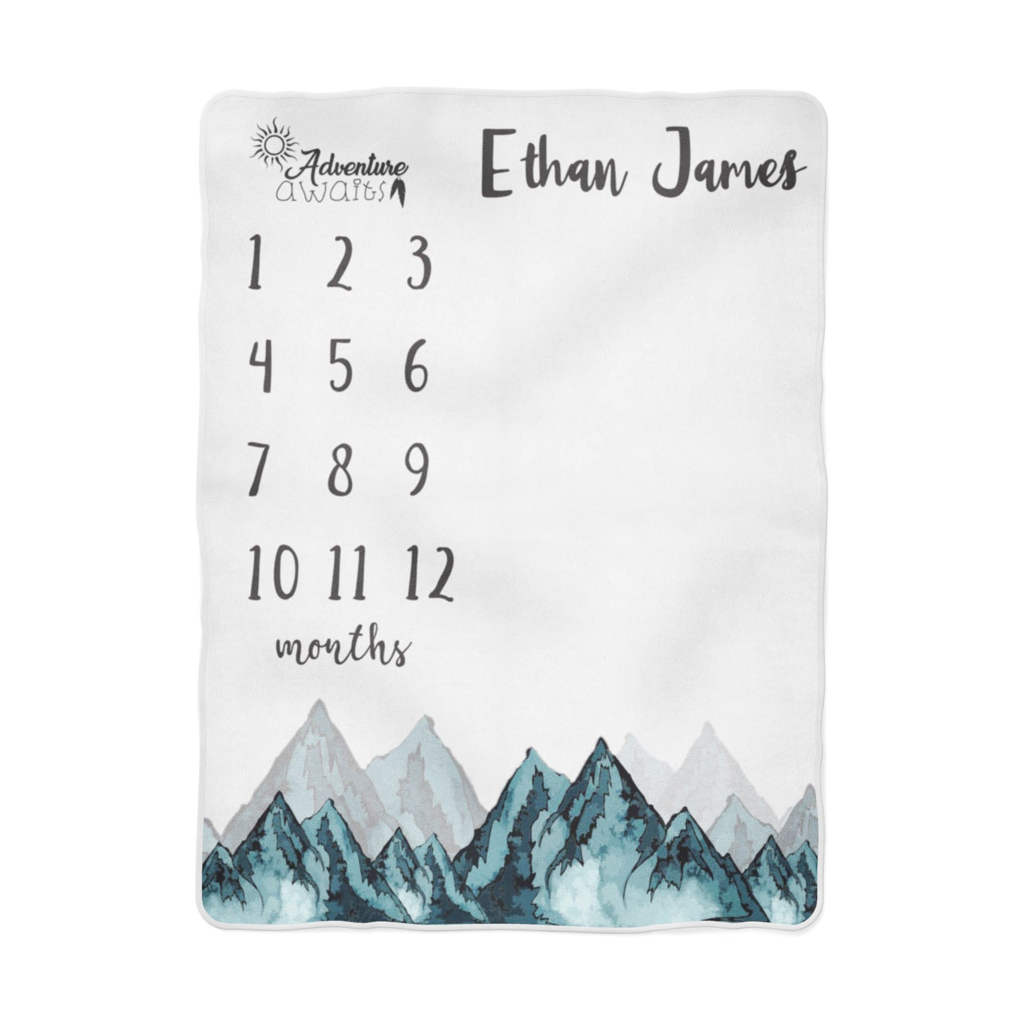 Emily gift Adventure Awaits Baby Milestone Blanket, Forest Mountains Milestone Blanket, Personalized Baby Blanket, Month Baby Blanket, Baby Boy Blanket White