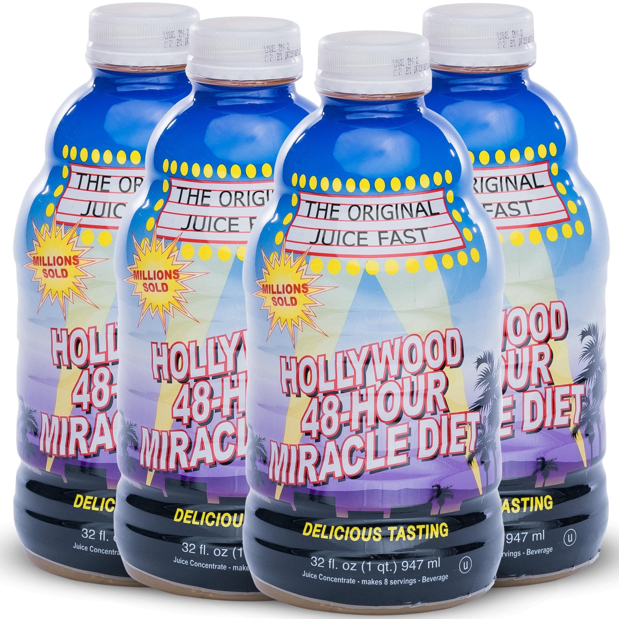 Hollywood diet - 48-Hour Miracle Fruit Juice Cleanse Diet 4-Pack, Detox Cleanse for Weight Loss & Rejuvenation, Food Replacement, Fast Acting Diet, Delicious & Tasty Formula, 32 Fl. Oz.