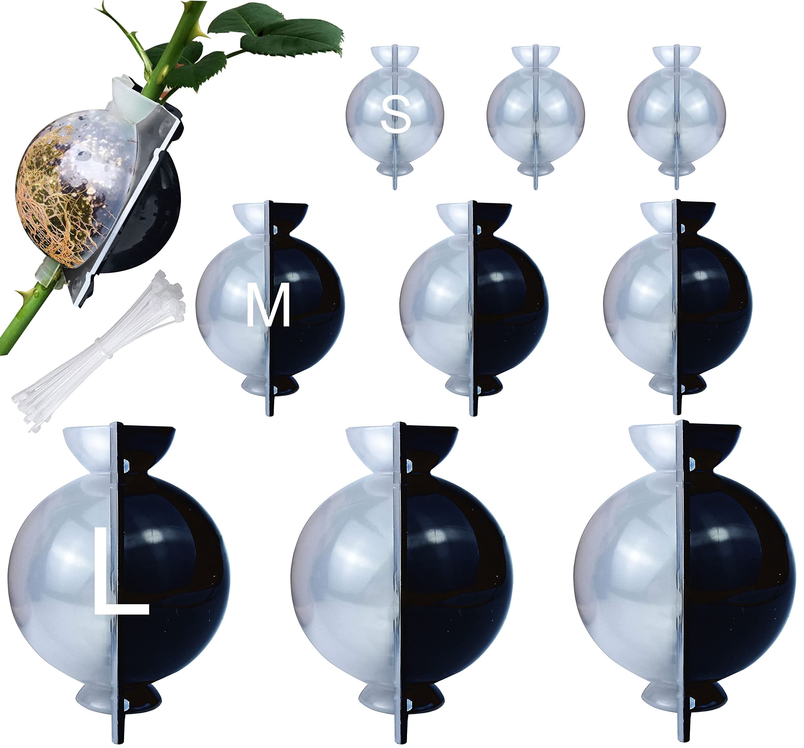 MIIIM 9 PCS Air Layering Propagation Kit with Zip Ties, Reusable Half Transparent Grafting Ball, Air Layering Pods Clear, Plant Rooting Grafting Box for Fast Propagation Plants (S+M+L)