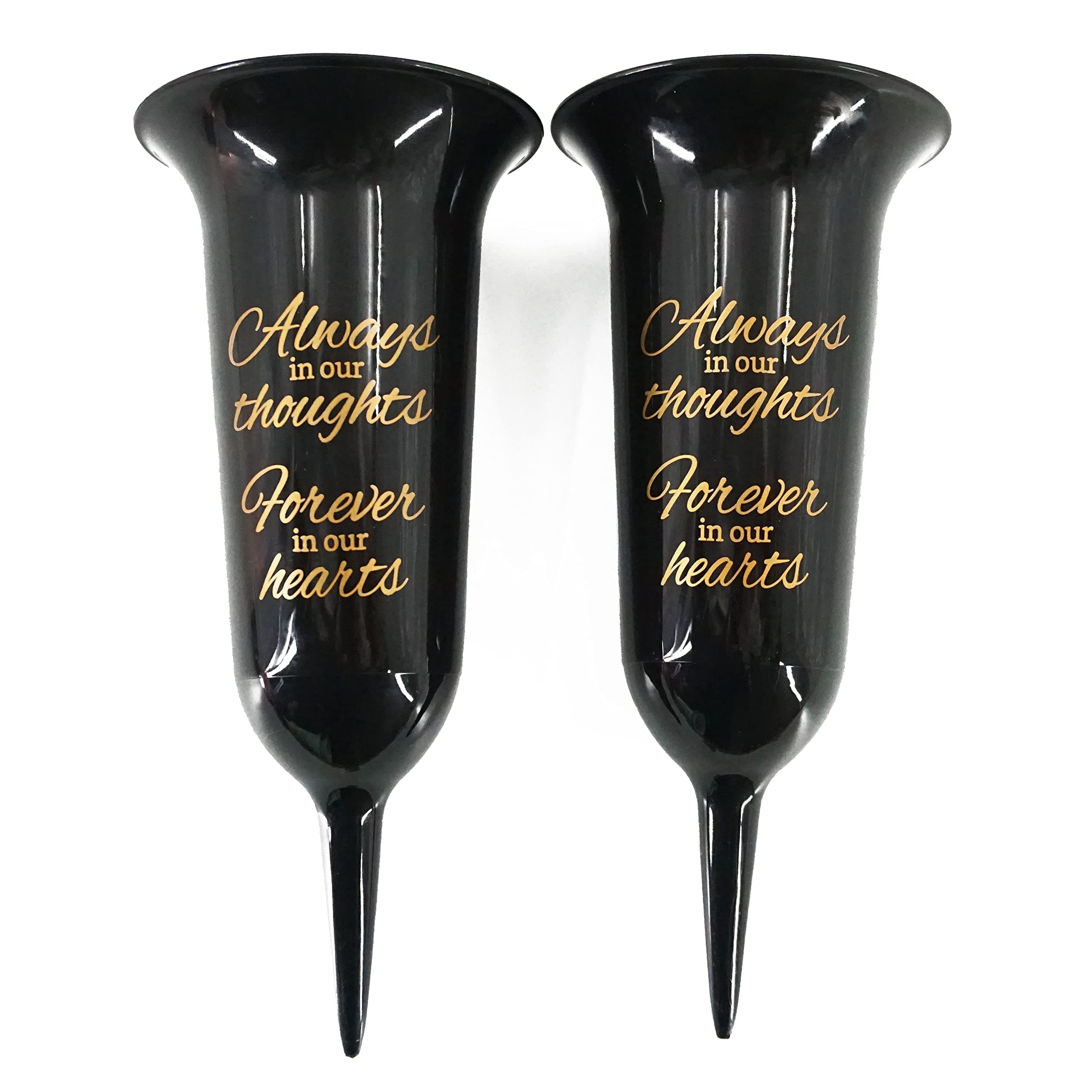 Set of 2 Black and Bronzed Gold Forever in Our Hearts Fluted Spiked Memorial ...