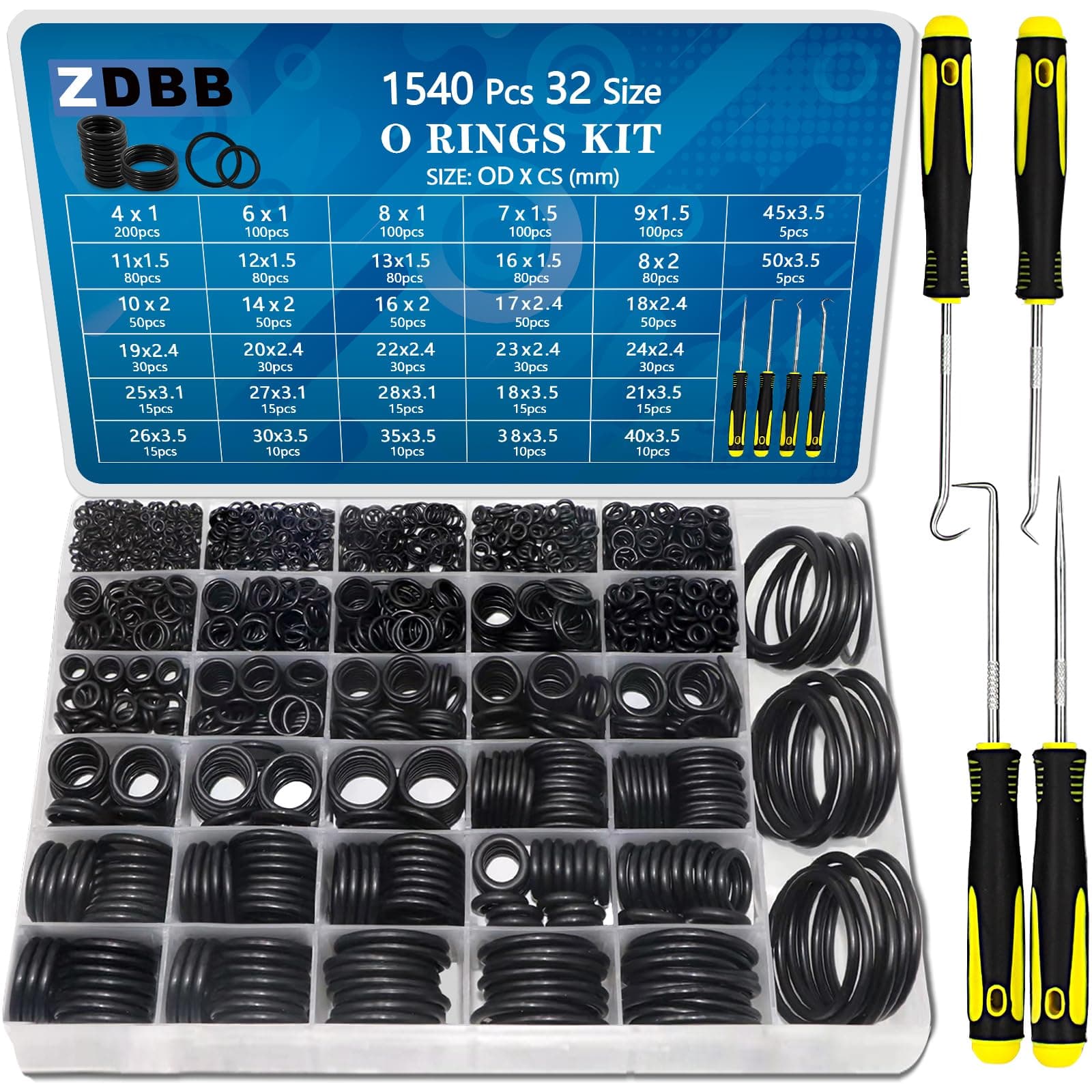 32 Size 1540 Pcs O Rings Assortment Kit Metric Nitrile Rubber Oring Set with 4 Pick for Automotive Faucet Pressure Washer Plumbing Air or Gas Repair OD 4mm-50mm