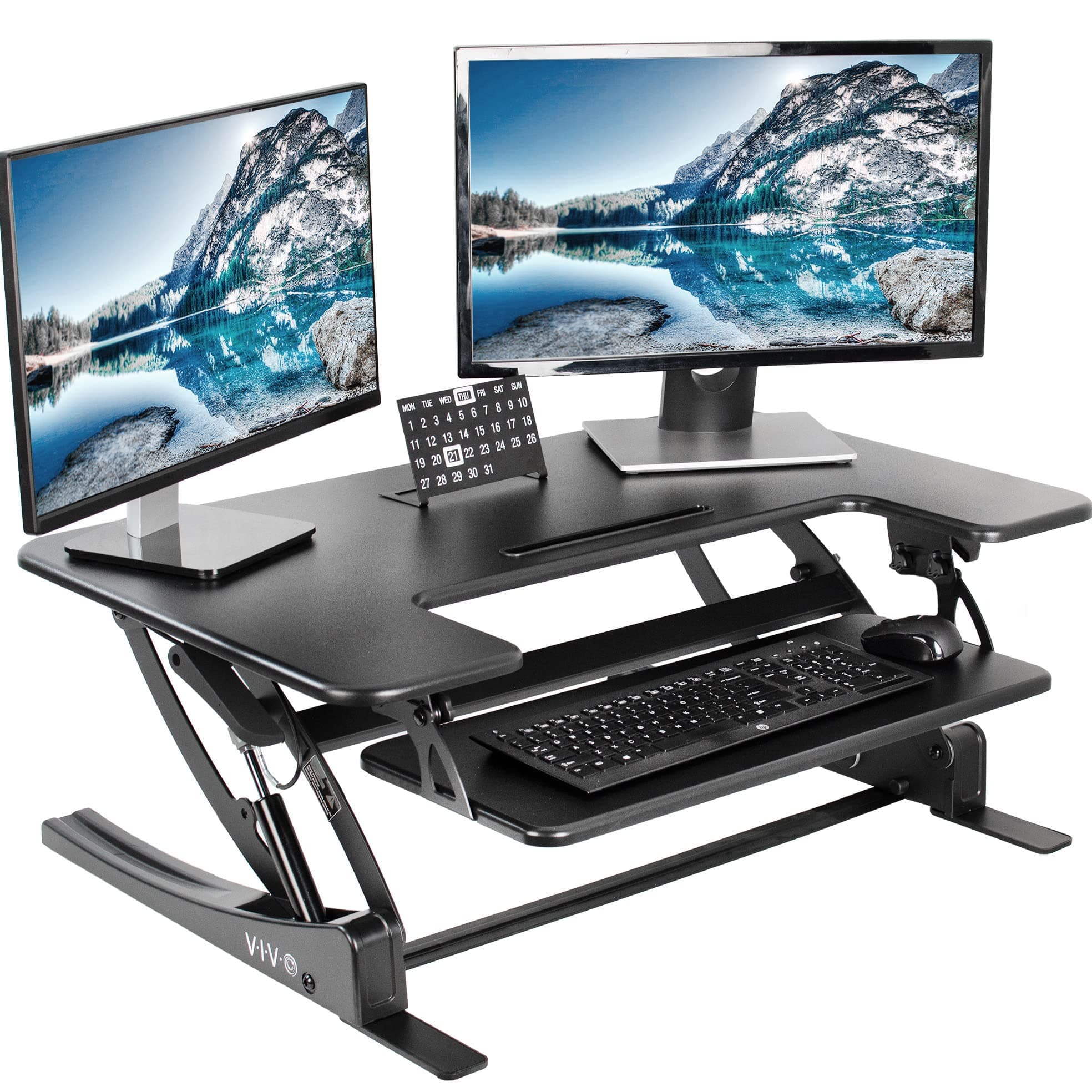36 inch Height Adjustable Stand Up Desk Converter, V Series, Quick Sit to Stand Tabletop Dual Monitor Riser Workstation, Black, DESK-V000V