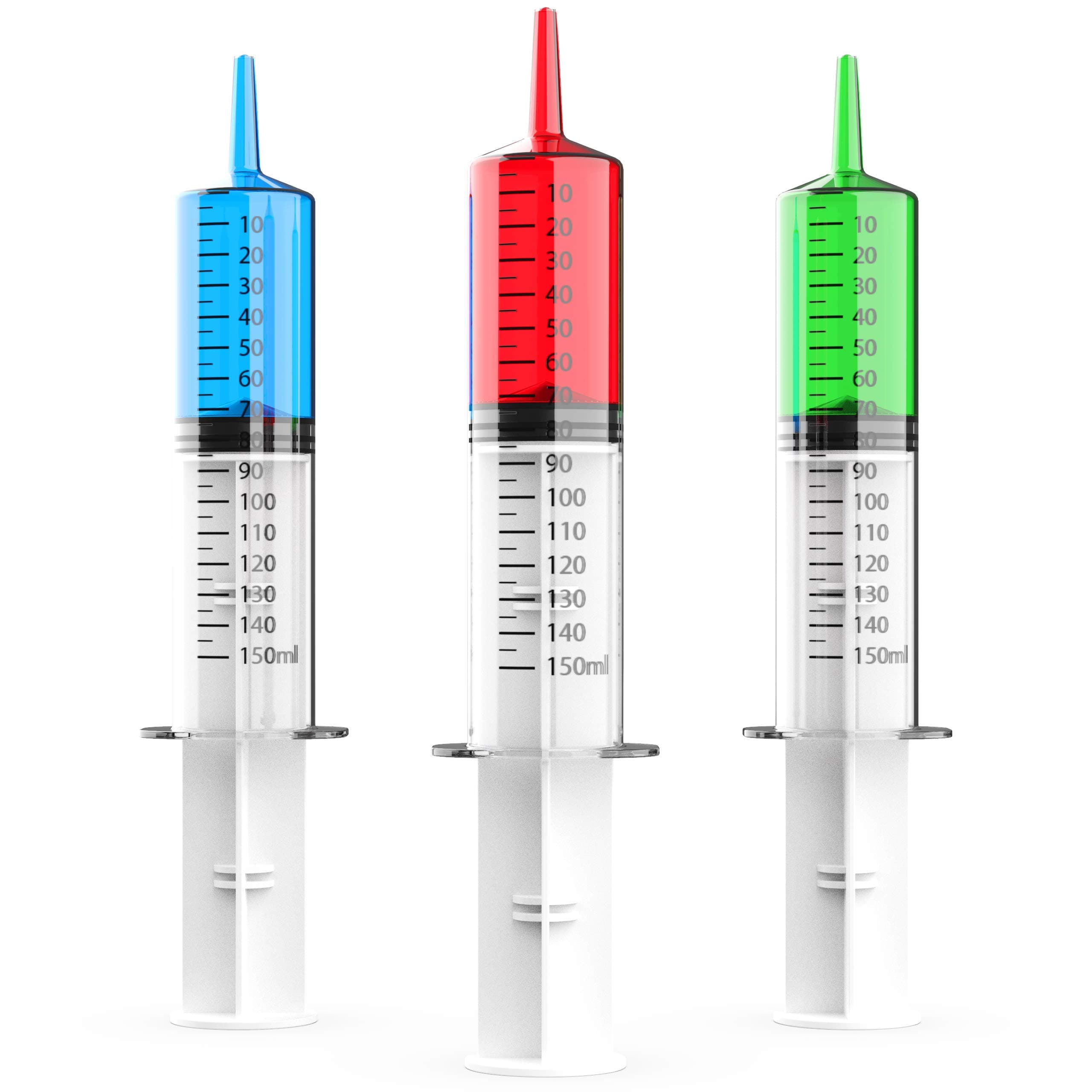 Pack of 3 Large Plastic Syringes 150ml, Mixing Garden Syringe for Measuring, Watering, Scientific Labs and Liquid Dispensing