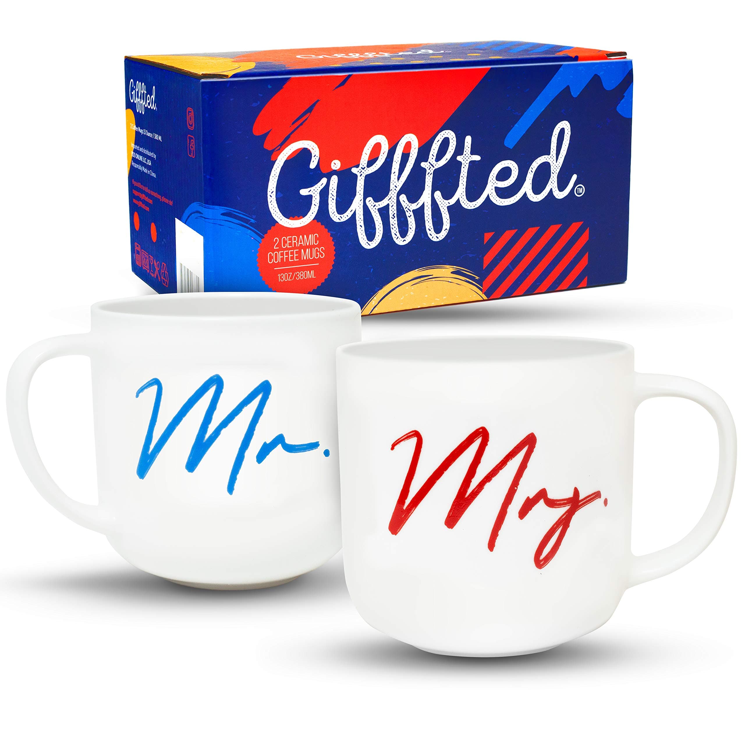 Gifffted Mr and Mrs Coffee Mugs Set, Funny His and Hers Couple Wedding Year Anniversary Gifts, Engagement Gift Ideas For Couples Unique, Friends, Husband Wife Mom Dad, Parents Presents Day, 2 Cups V2