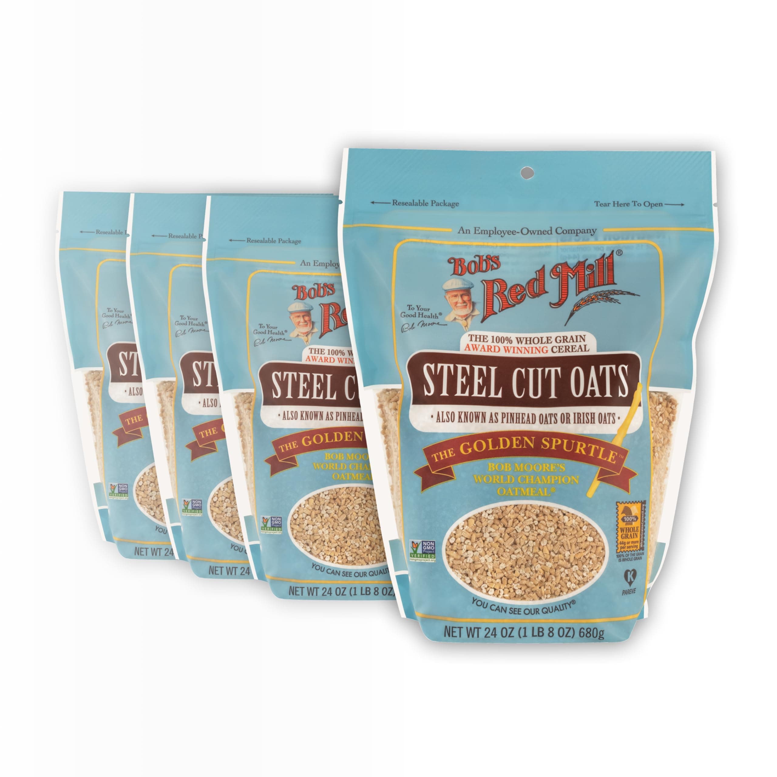 Bob's Red Mill Steel Cut Oats, 24oz (Pack of 4) - Non GMO, Whole Grain, Vegan, Kosher