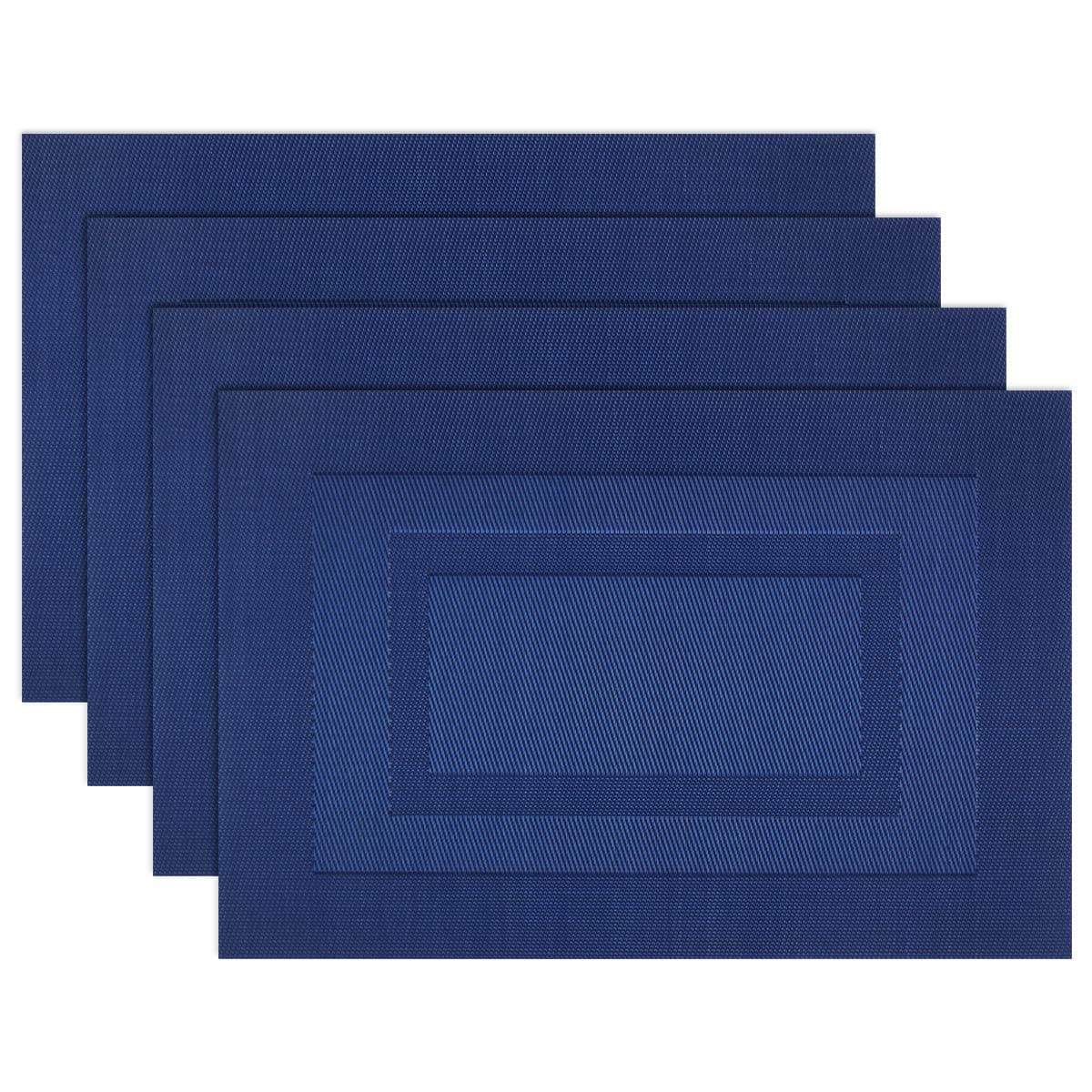 Placemats,Washable Vinyl Woven Table Mats,Elegant Durable Placemats for Dining Table Set of 4 (18 x 12 inches, Navy Blue)