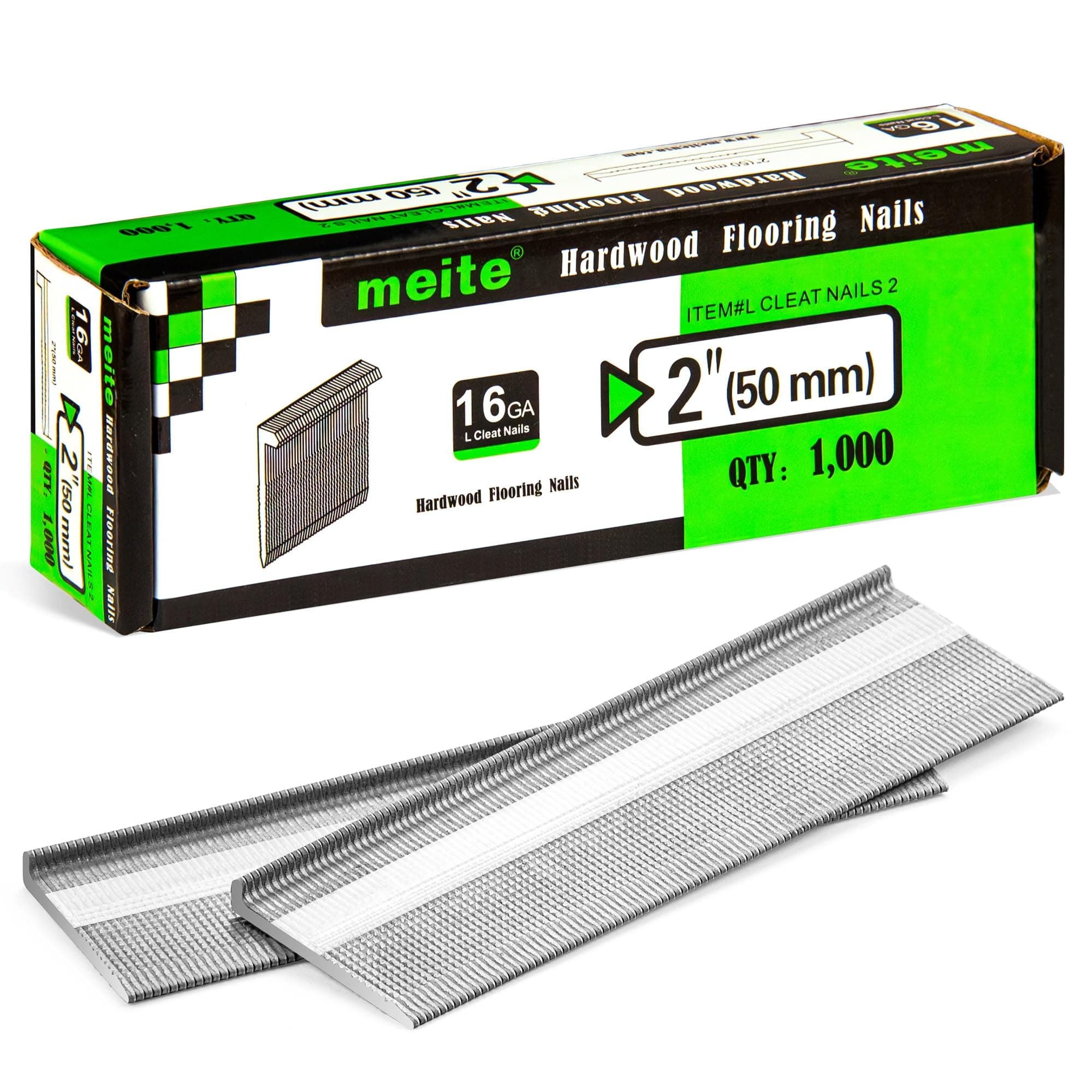 meite 16 Gauge Flooring Nails 2 Inch, 16GA L Cleat Nails Hardwood Flooring Nails for Flooring Nailer Gun (1,000 Counts)