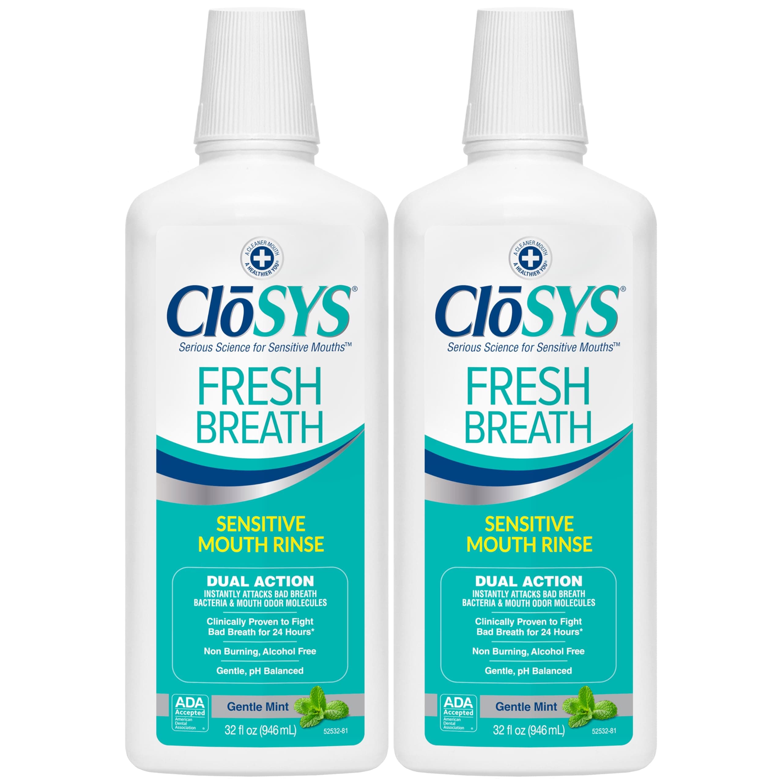Sensitive Mouthwash, 32 Ounce, 2 Count, Gentle Mint, Alcohol Free, Dye Free, pH Balanced, Helps Soothe Mouth Sensitivity, Fights Bad Breath