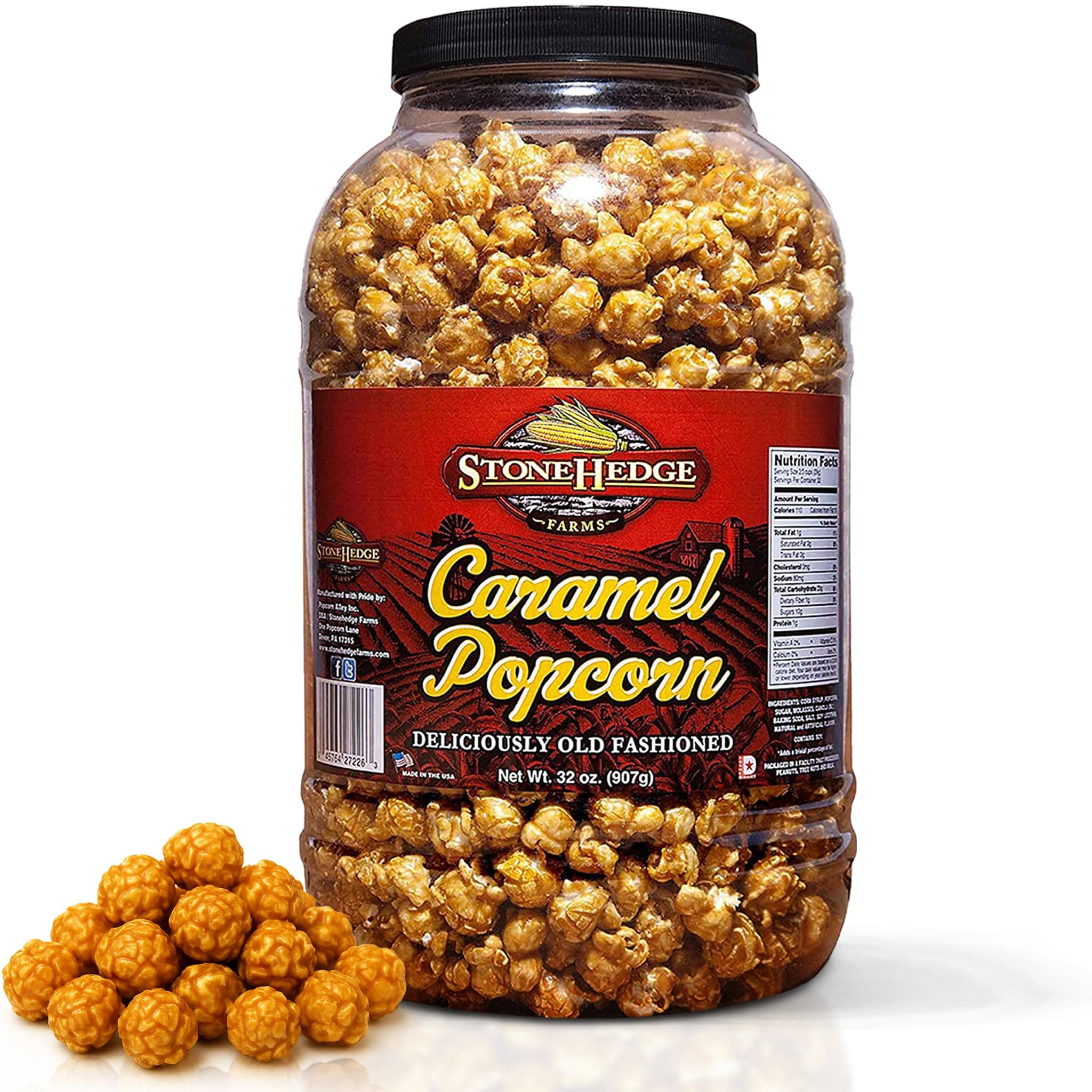 Caramel Flavored Popcorn - 32 oz Large Tub - Bulk Gourmet Deliciously Old Fashioned Popped Sweet Snacks - Made in the USA