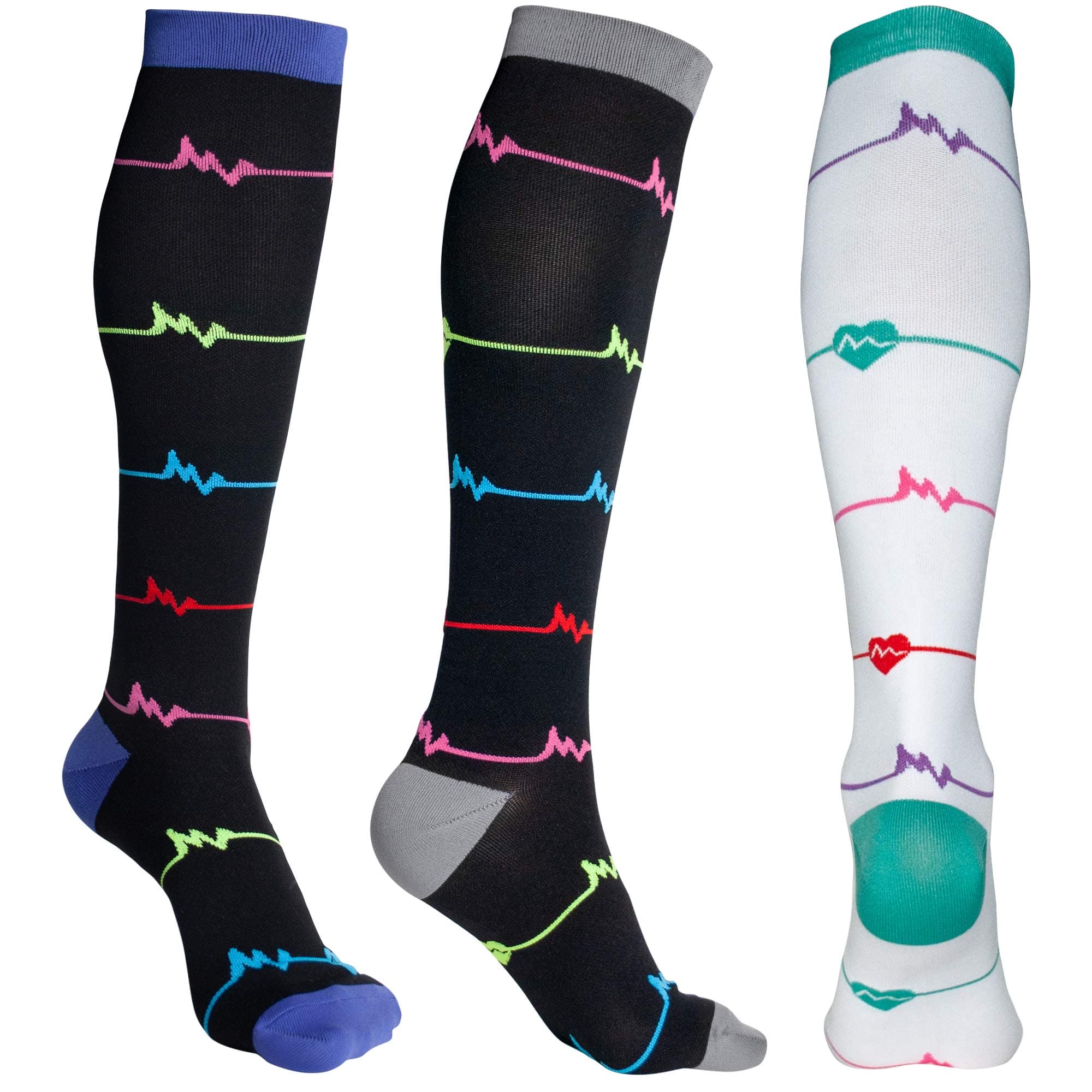 3 Pairs Compression Socks 20-30 mmHg for Women & Men - Best for Running, Athletic, Medical, Pregnancy and Travel (EKG Series-3 Pair, L/XL(US Women 9-14/Men 8.5-15.5))