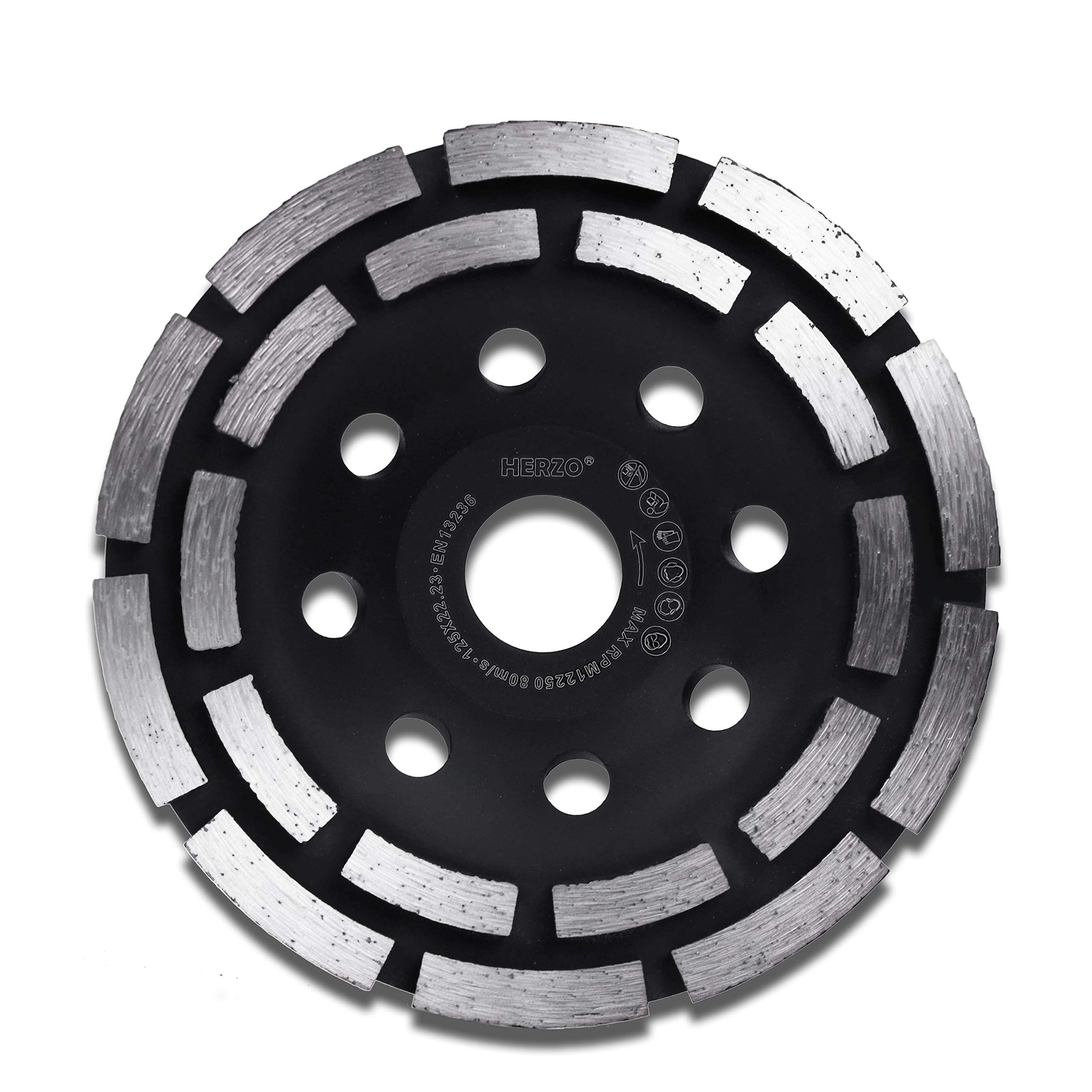 HERZO Diamond Concrete Grinding Wheel 5 inch,Double Row Diamond Cup Wheel for Polishing and Cleaning Stone Concrete Surface, Cement, Marble, Rock, Granite, and Thinset Removing