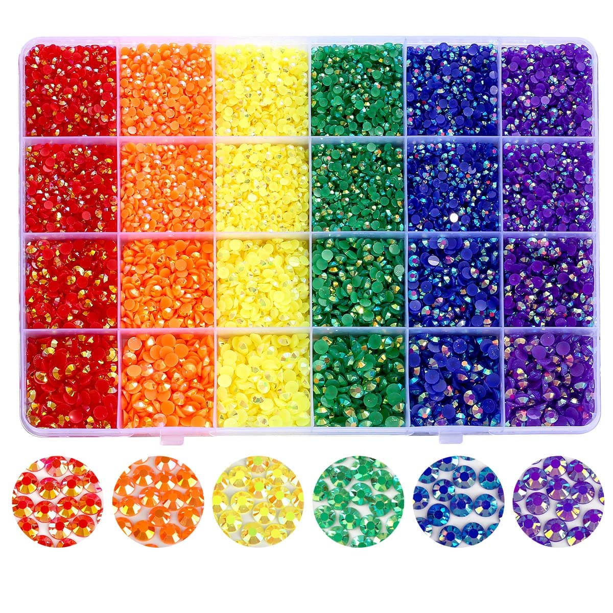 Flatback Rhinestones 21000pcs Jelly Non-hotfix Resin Gemstones 6 Colors for Crafts Makeup Face Tumblers DIY Decoration 3/4/5mm (Rainbow Rhinestones)