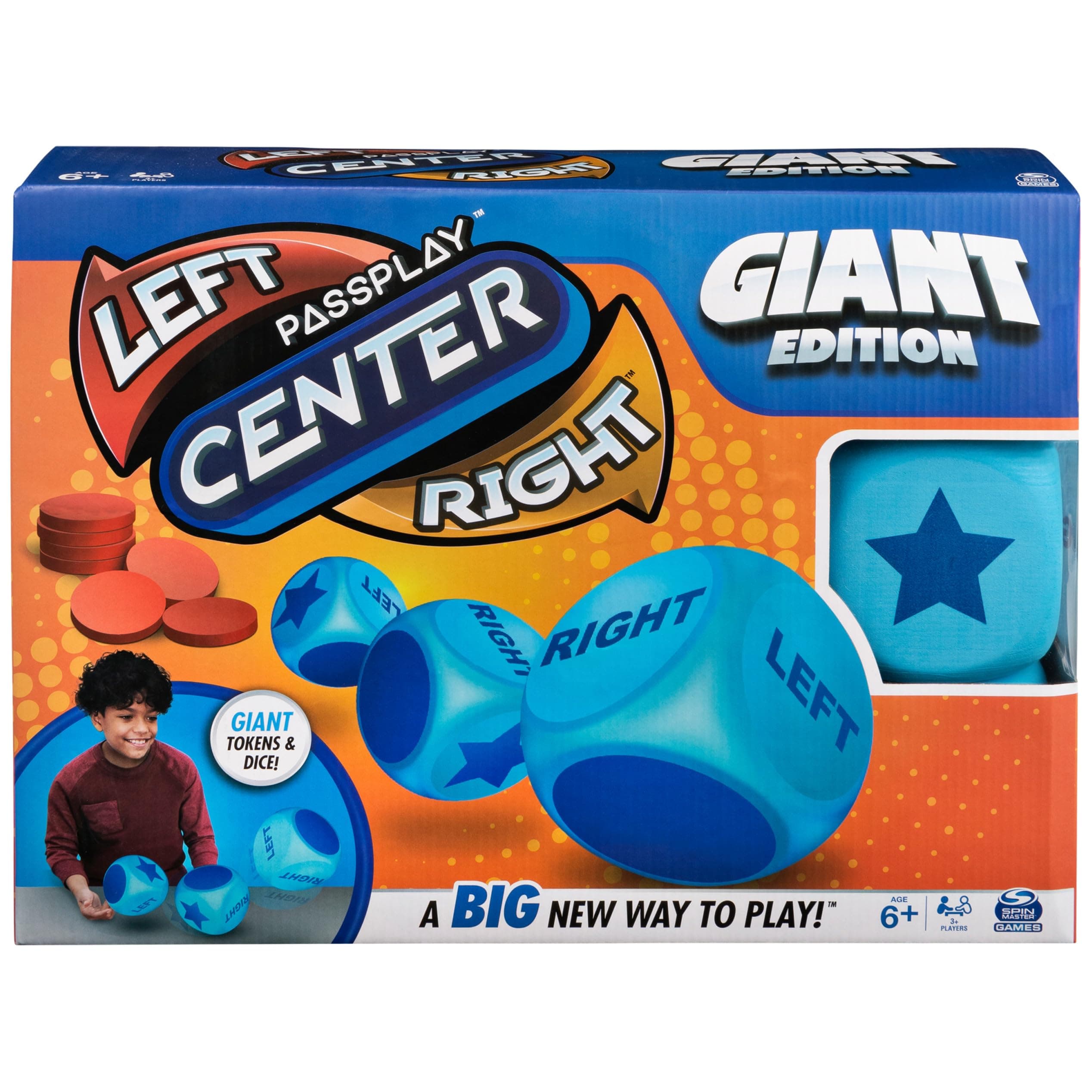 Spin Master Games, Giant Left Center Right, Classic Family Game Night Board Game, Indoor & Outside Game, Family, for Ages 6+