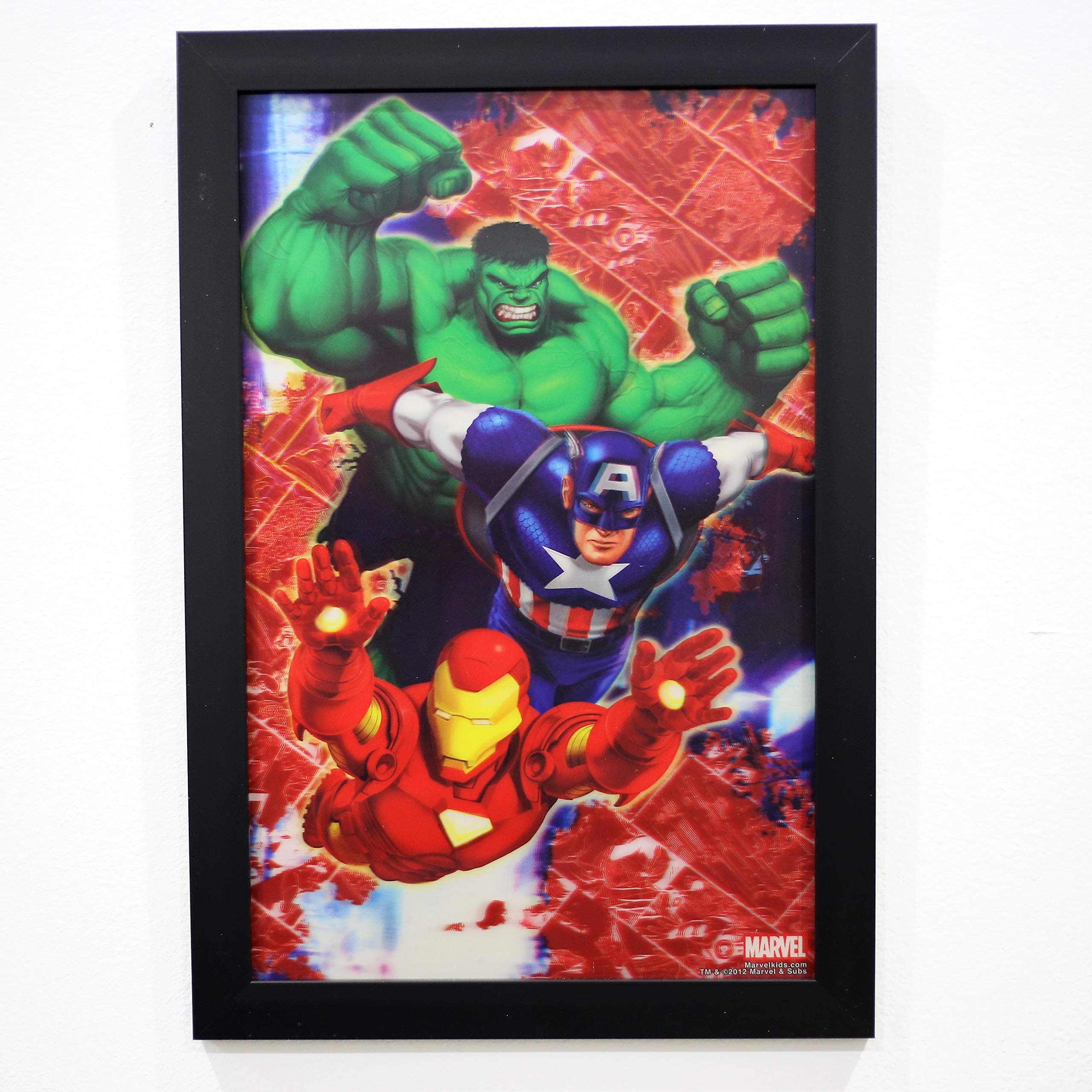 Marvel's Avengers Heroes 3D Picture 13" x 19" : Captain America Iron Man Thor Hulk Spider-Man 3D Lenticular Poster Artwork Wall Decor Animated Image Framed w/Black Frame (Avengers Heroes' Icons)