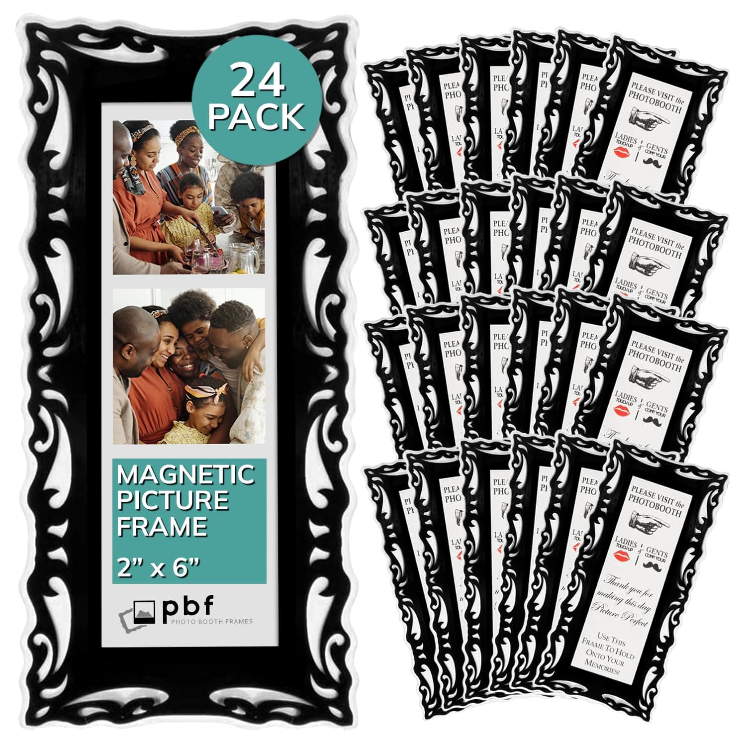 pbf Magnetic Photo Booth Frames for 2x6 Photo Strips | Magnetic Picture Frames for Refrigerator | Fridge Picture Frame Magnets | Magnetic Photo Holders for Locker, Photo Board (Black, 24-Pack)