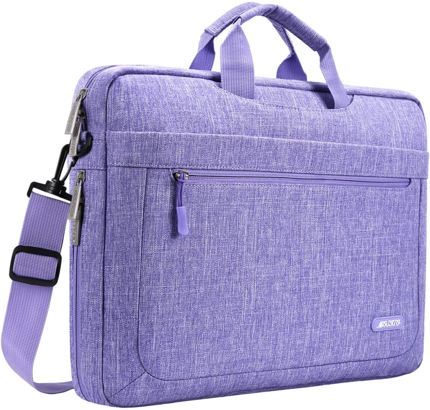 MOSISO Laptop Shoulder Bag Compatible with MacBook Pro 16 A2141/Retina 15 A1398, 15-15.6 inch Notebook, Polyester Messenger Carrying Briefcase Sleeve with Adjustable Depth at Bottom, Purple
