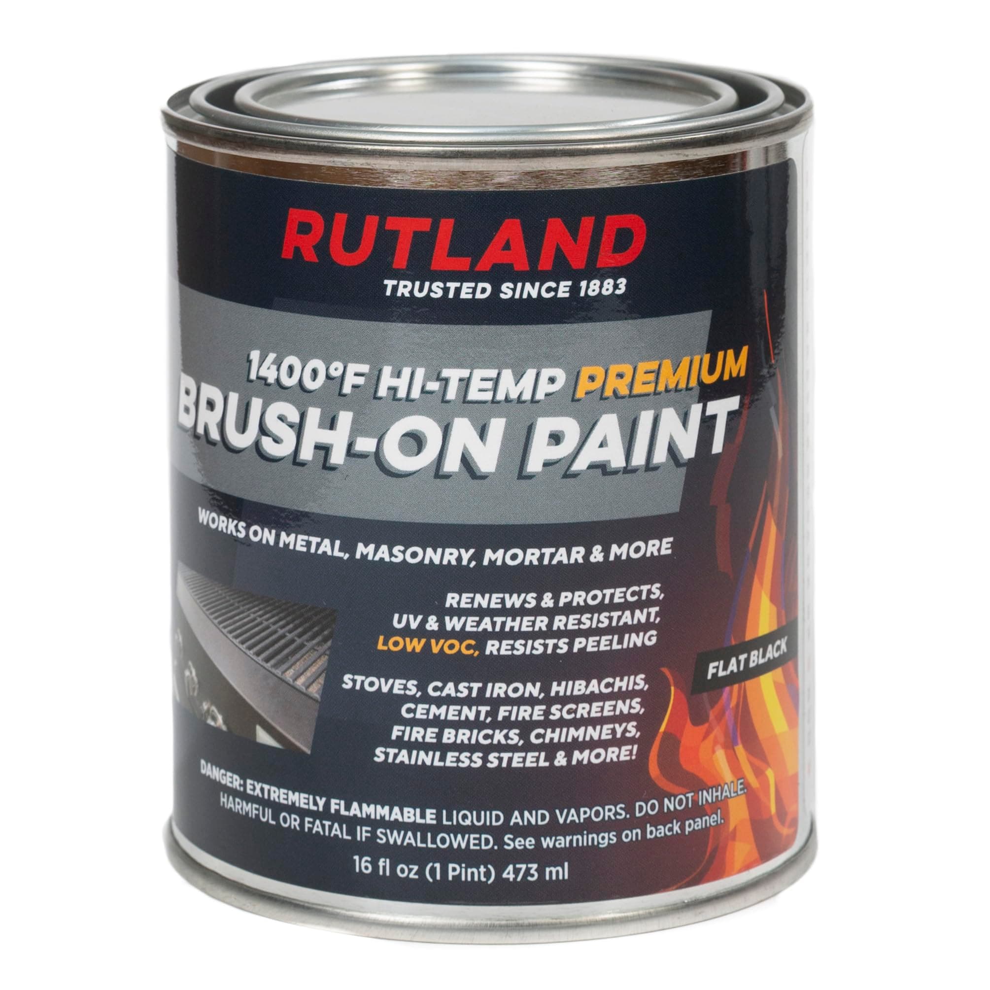 Rutland - 81V Premium 1400 Degree F Hi-Temp Brush-On Paint, 16 fl oz, Black