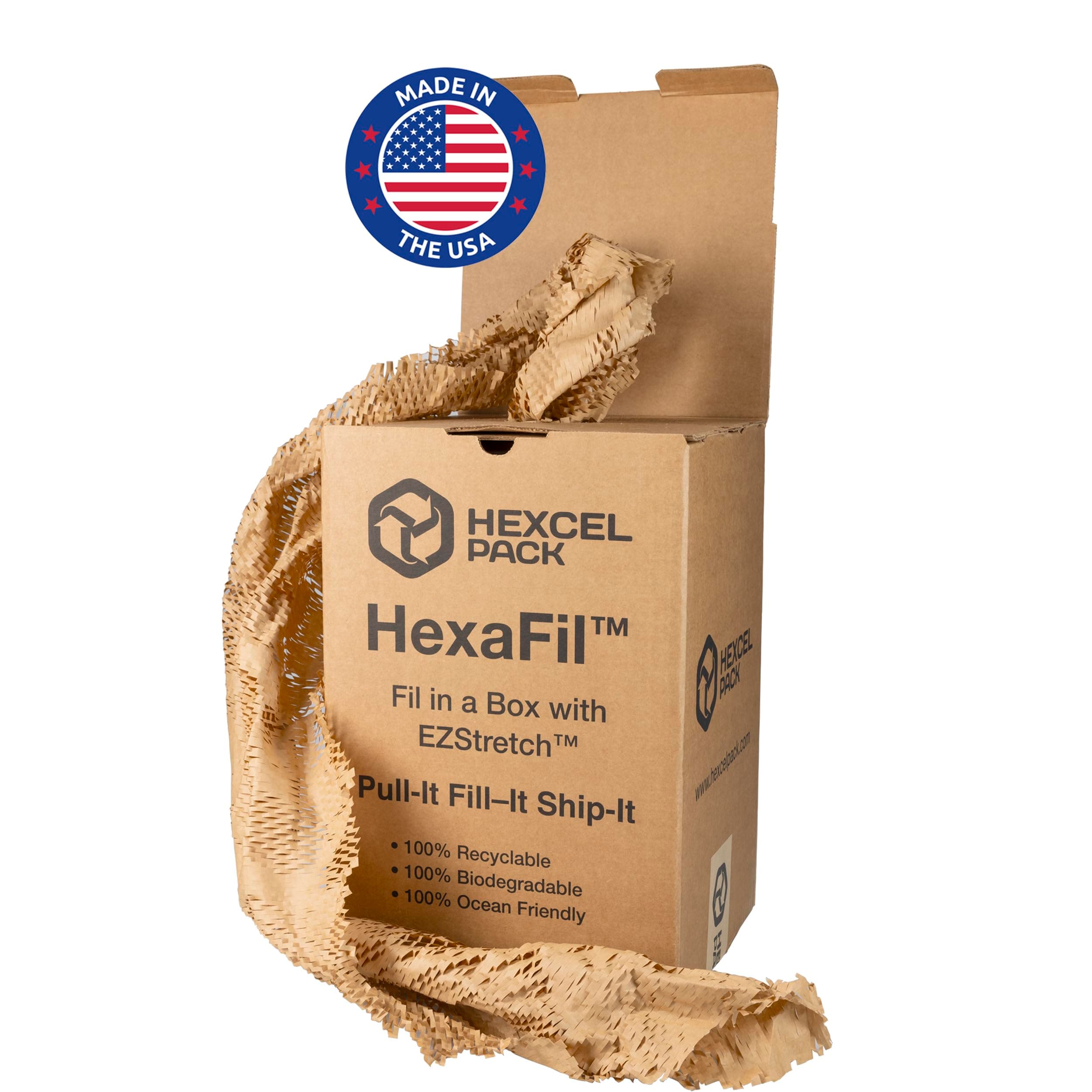 IDL Packaging HexaFil Damping Paper Kraft Paper 38.1 cm x 470 cm in Self Dispenser Box - Environmentally Friendly Honeycomb Alternative to Bubble Plastic - Innovative Packing Paper for Cavity Filling