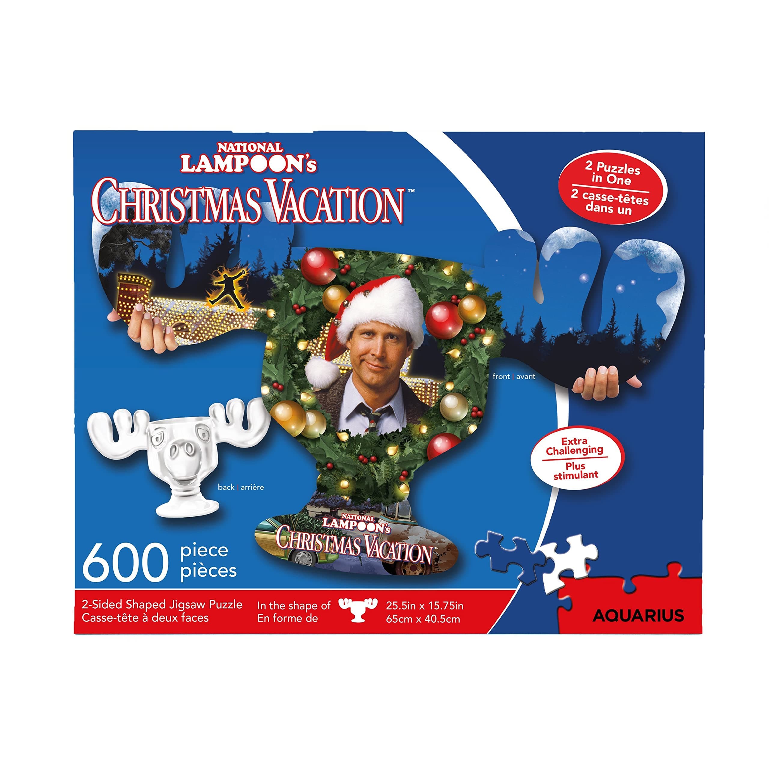 National Lampoon's Christmas Vacation Moose Mug Puzzle (2-Sided Shaped 600 Piece Jigsaw Puzzle) - Glare Free - Precision Fit - Officially Licensed Merchandise & Collectibles - 25.5 x 15.75 In
