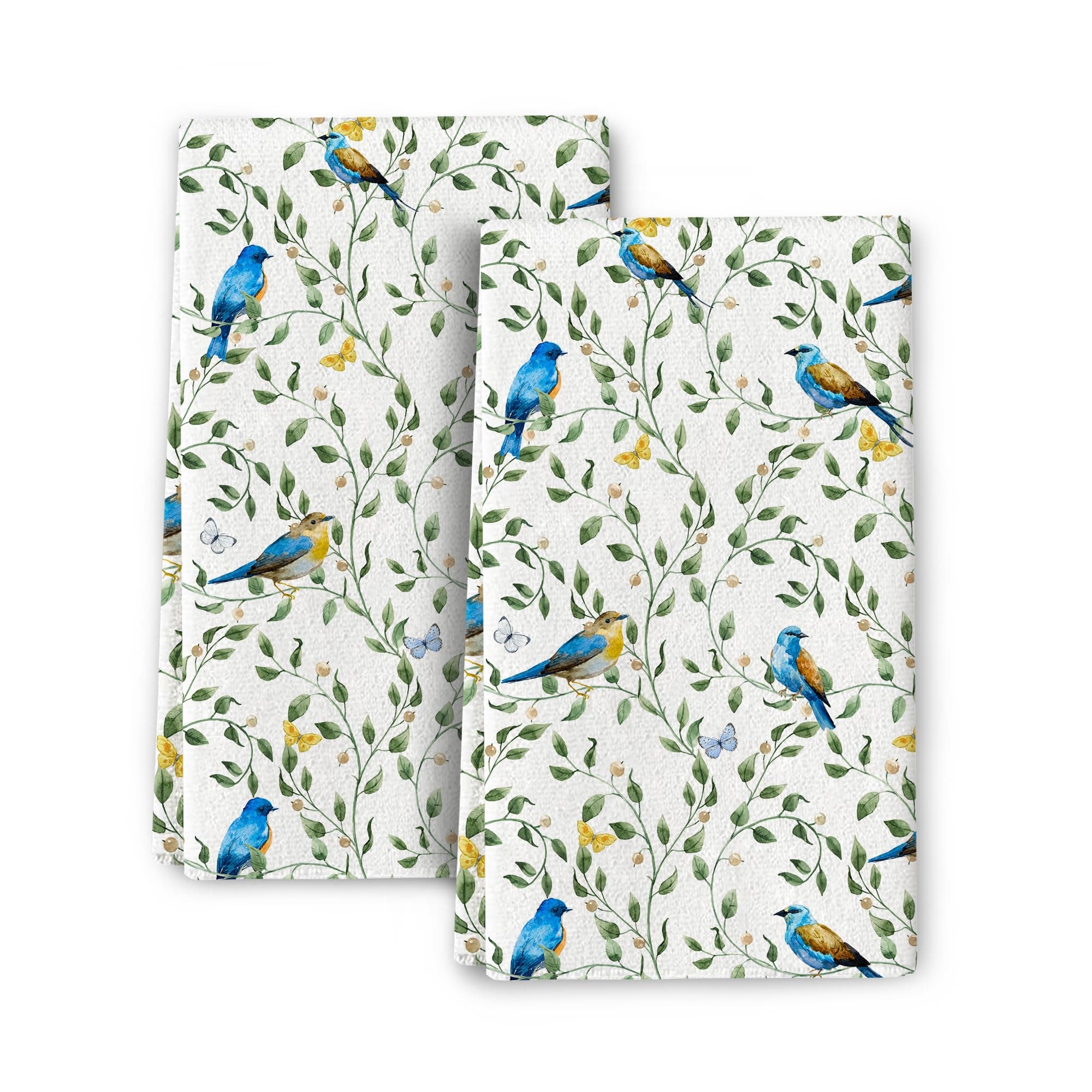 Blue Birds Kitchen Towels Sets of 2, Cute Botanic Absorbent Decorative Dish Towels Tea Towels Hand Towels for Kitchen Farmhouse Bar,Gifts for Bird Lovers,Kitchen Decor Accessories