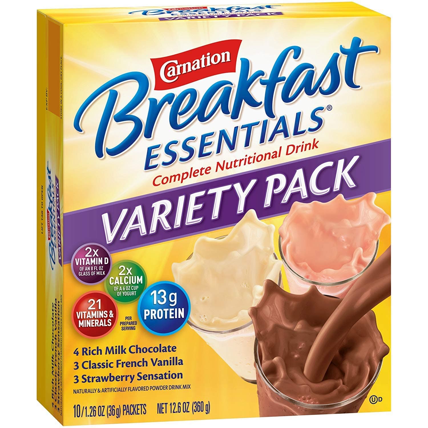 Carnation Breakfast Essentials Variety Flavor 36 Gram Individual Packet Powder, 5000095004 - Box of 10