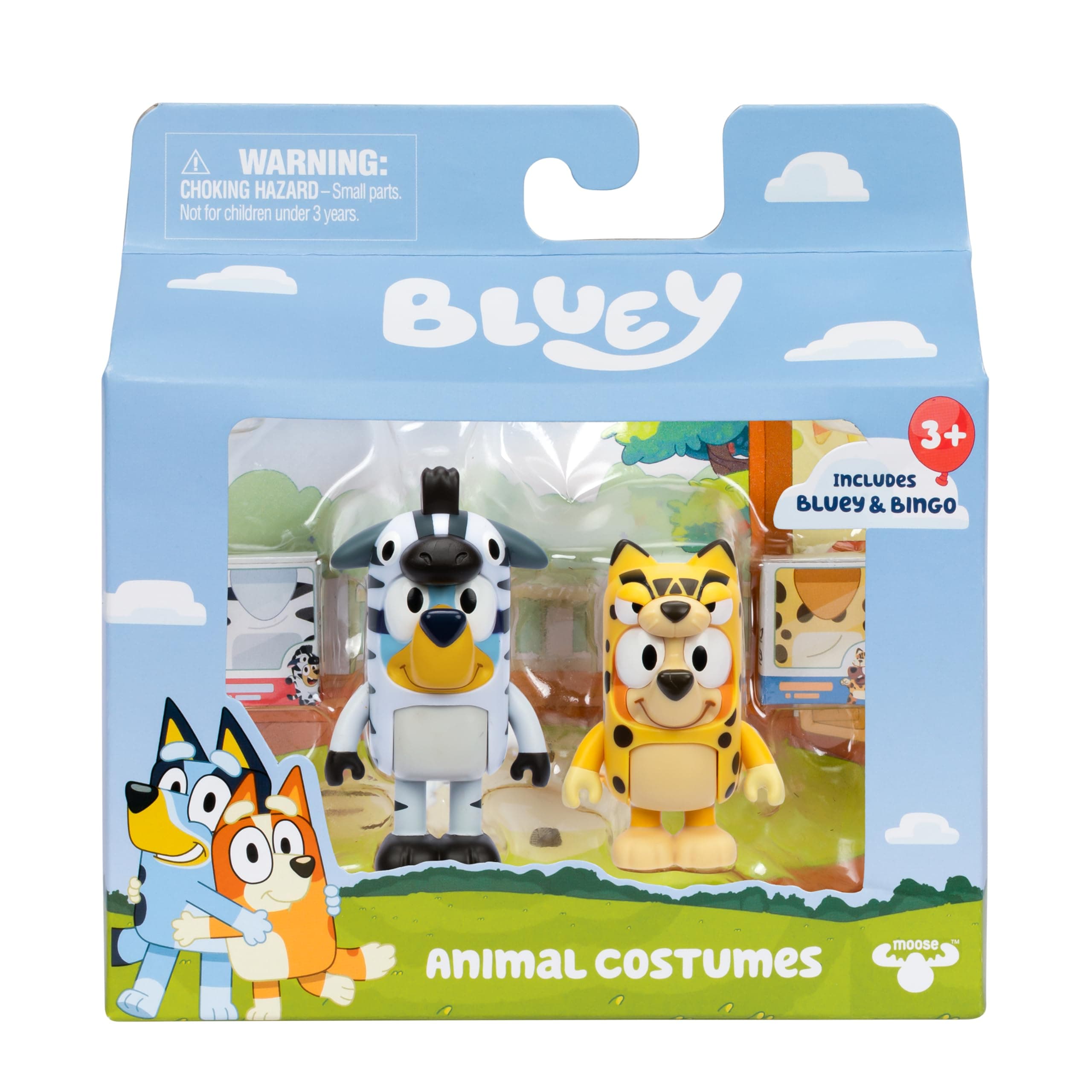 Bluey Animal Costume Toy Figurines Pack of 2, Robust Articulated Character Toys with Zebra and Cheetah Onesies, Small Action Figures for Kids Ages 3+