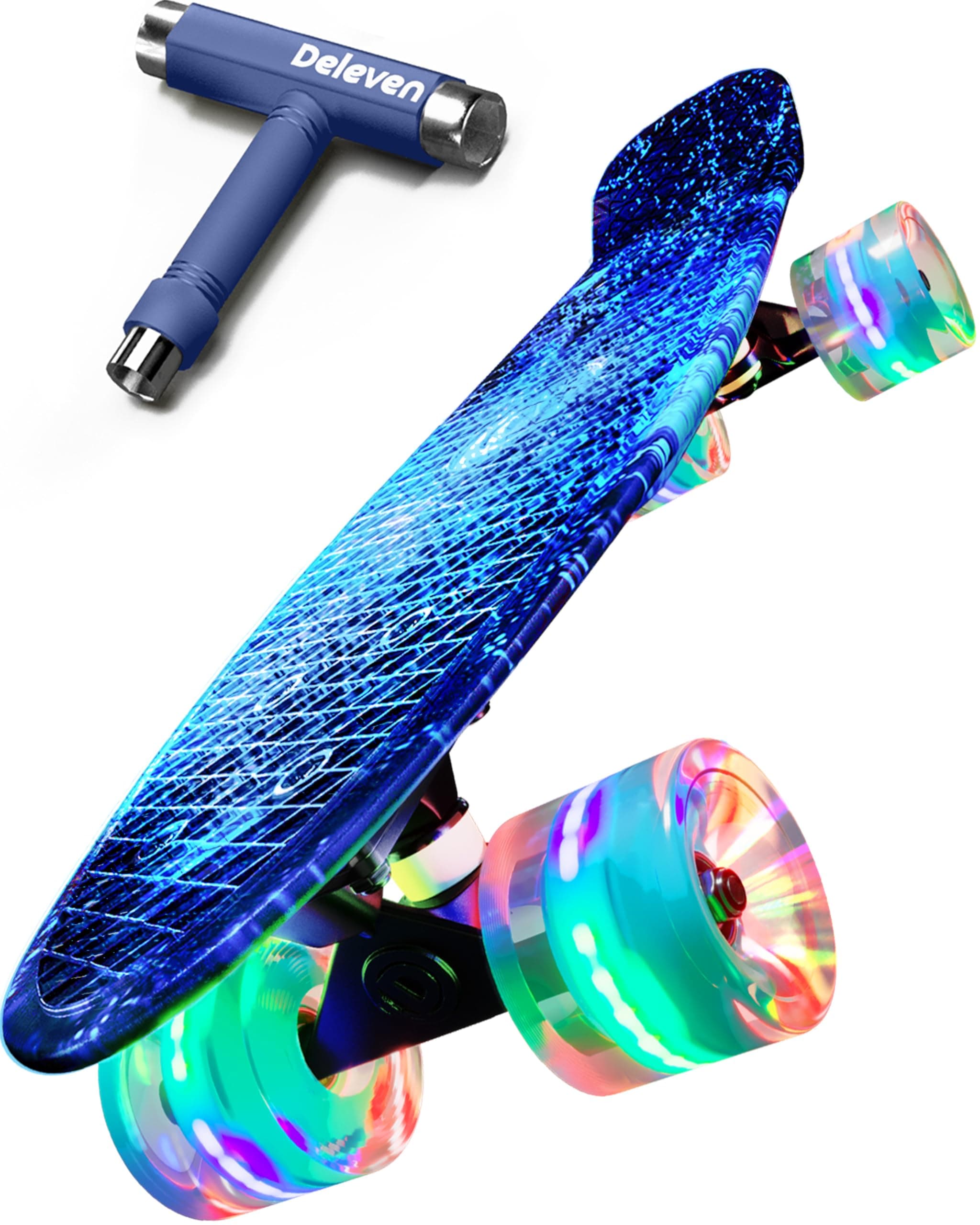 Deleven 22" Skateboard with Skate Tool, ABEC 7 Bearings - Mini Skateboard Cruiser for Kids Beginners Adults Boys & Girls