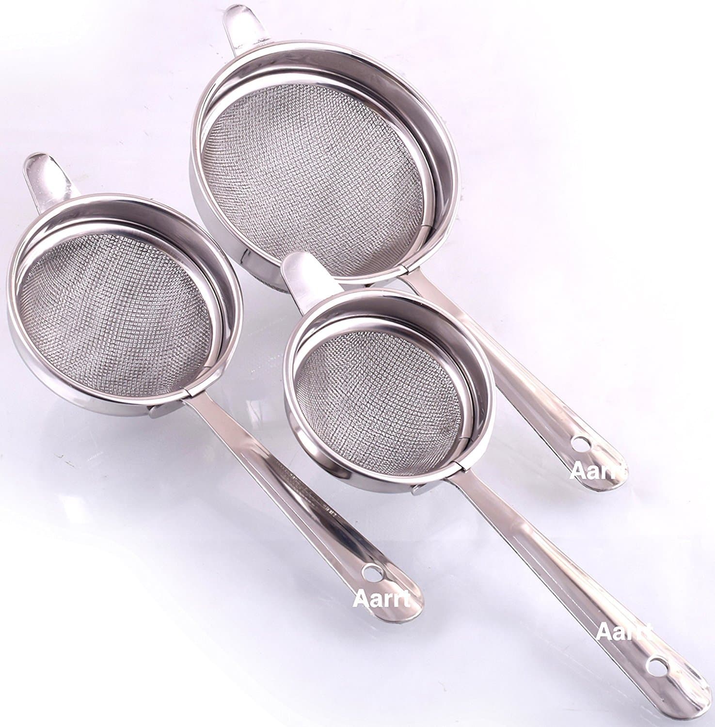 Aarrt Set of 3 Stainless Steel Tea Strainer Chalni Sizes Double Mesh Lasts Long ( 7, 8, 10 cm)